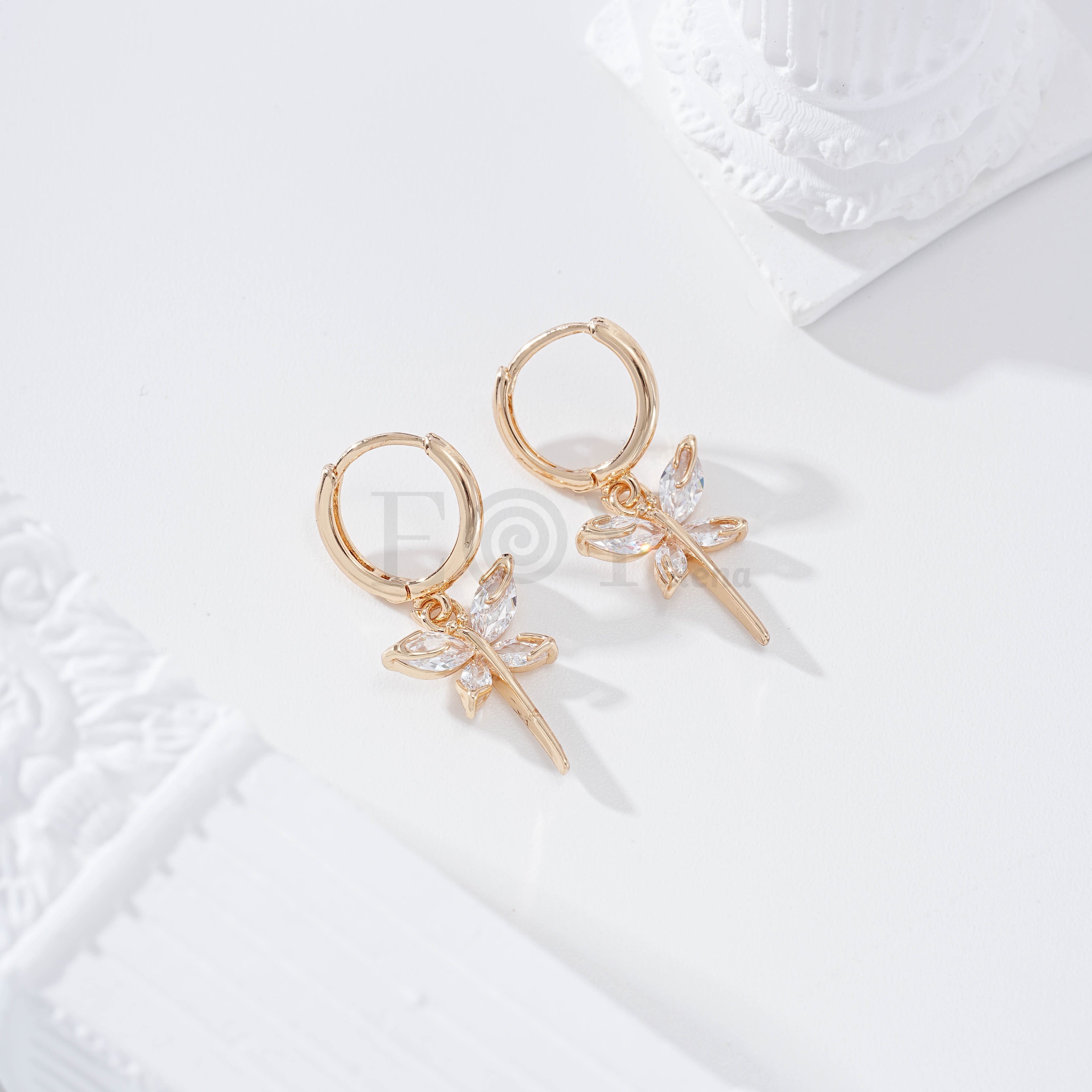 Gold-filled dragonfly hoop earring