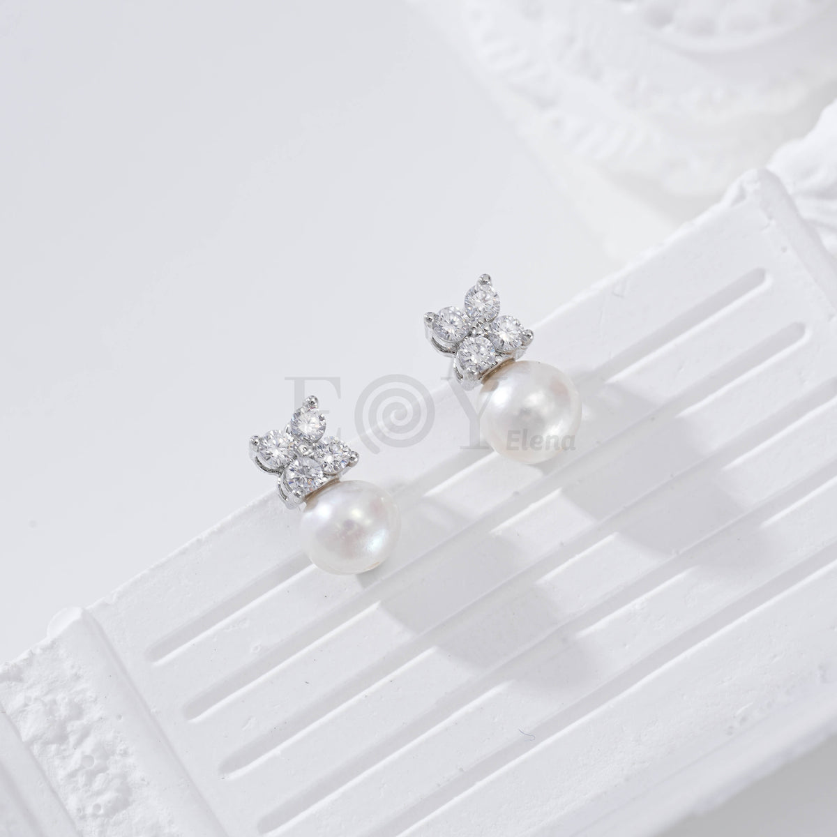 Pendientes flor circonita y perla gold-filled