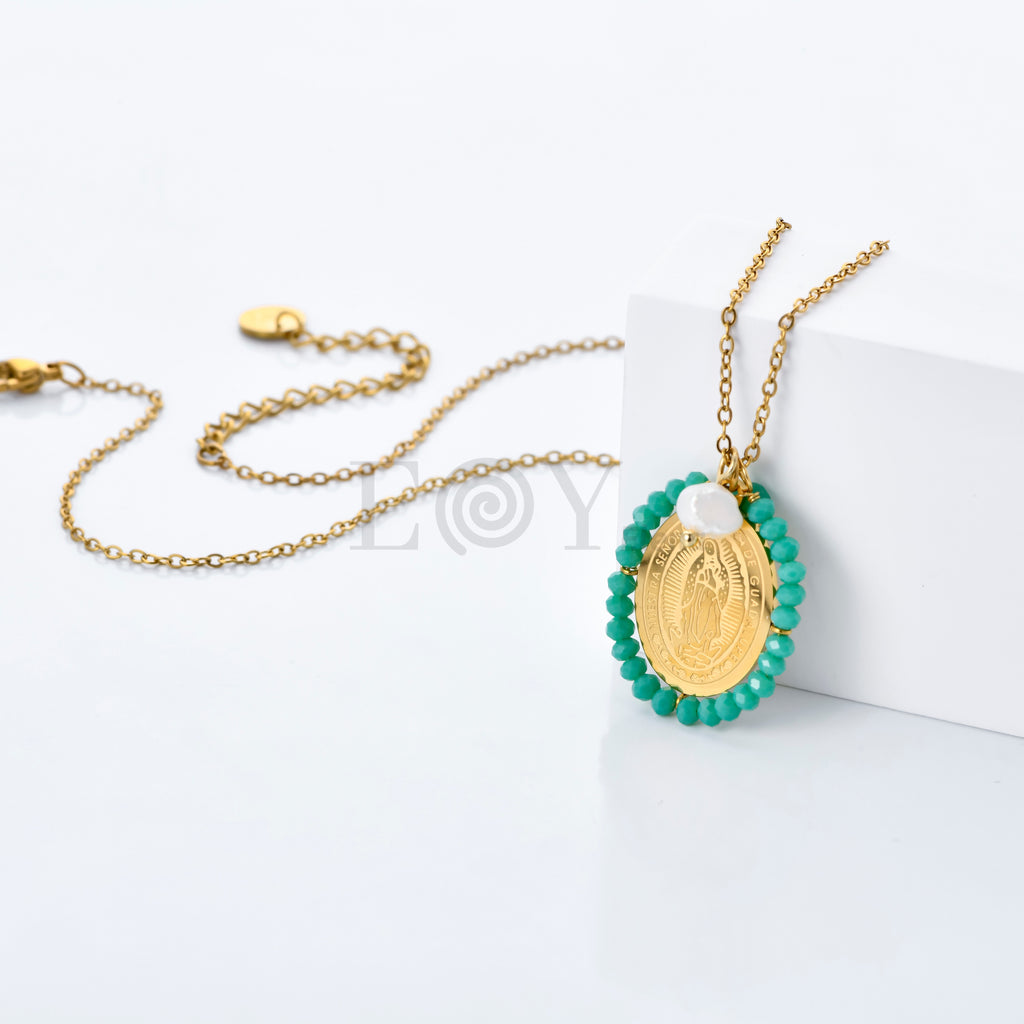 Collar Virgen de Guadalupe de Acero con Detalles