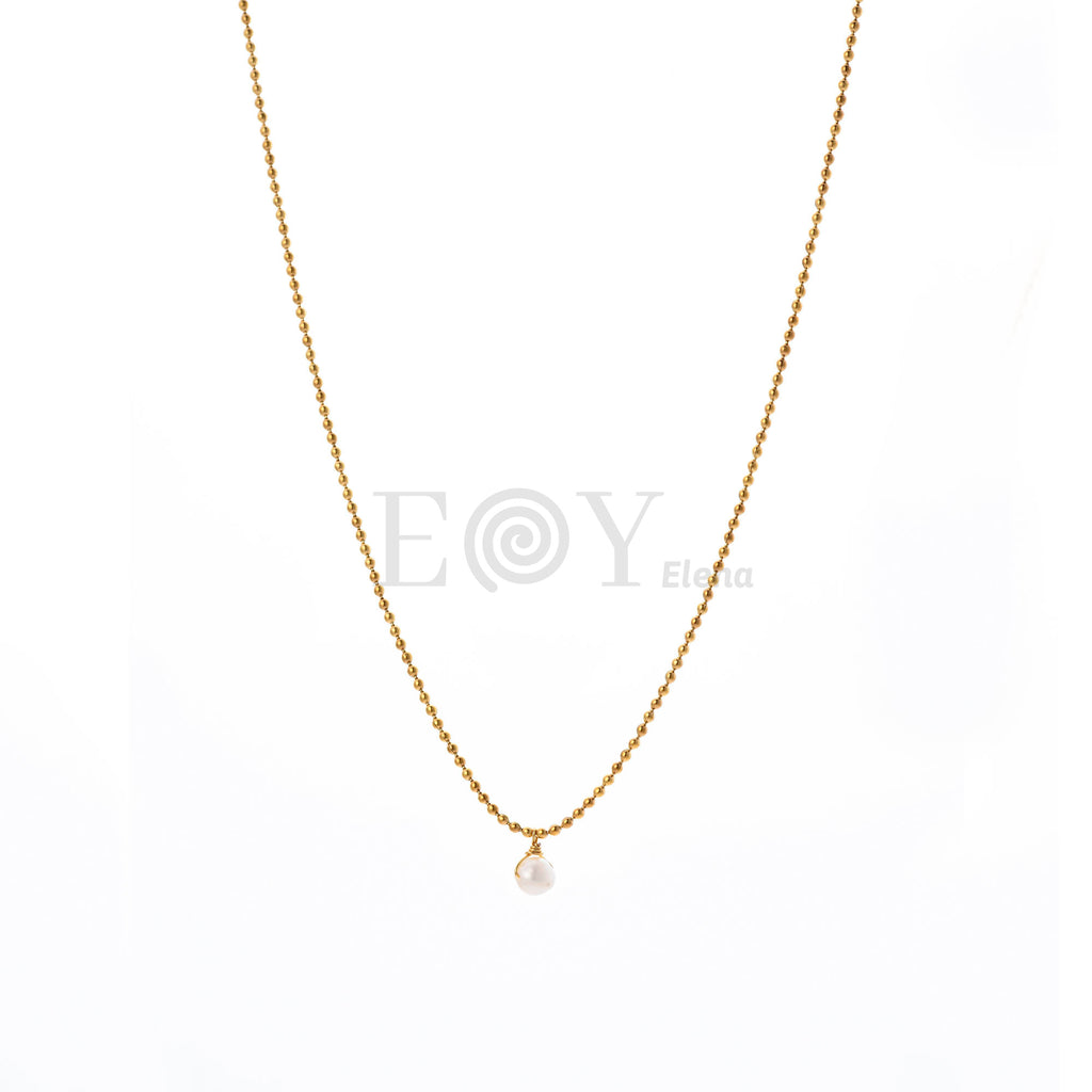 Collar con Perla Colgante de Acero
