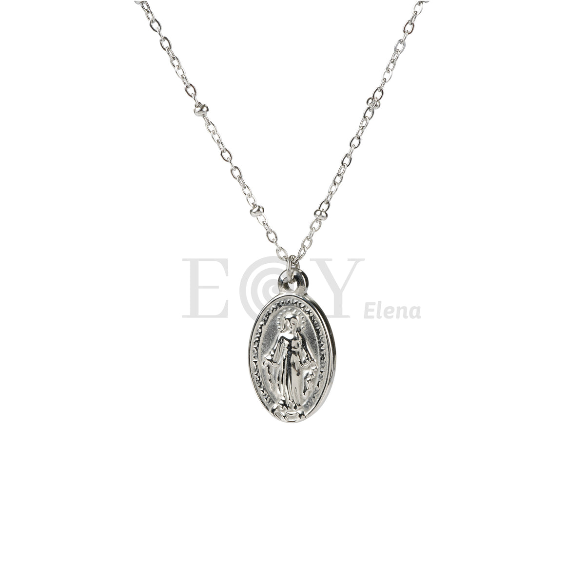 Collar bolitas chapa Virgen Milagrosa acero