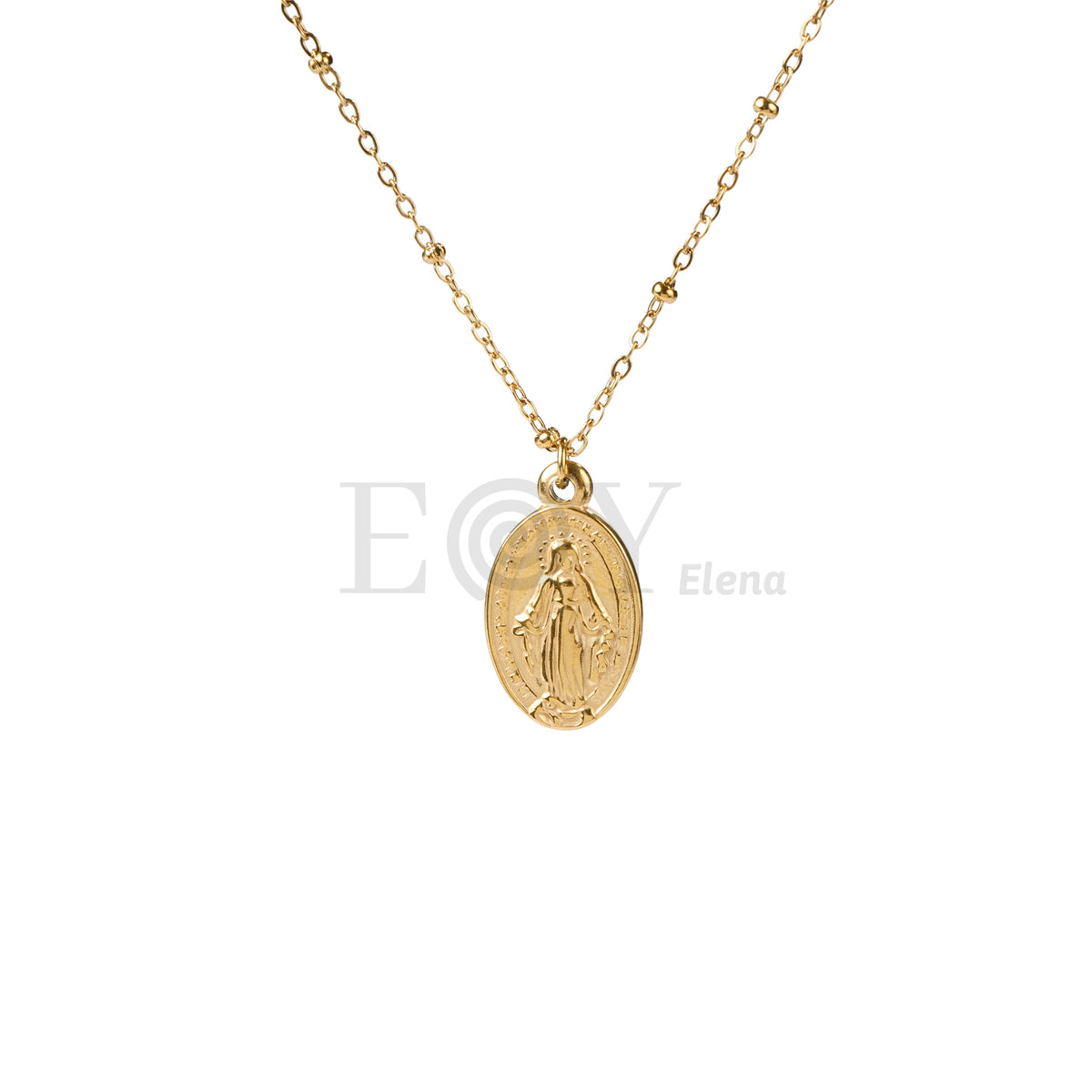 Collar bolitas chapa Virgen Milagrosa acero