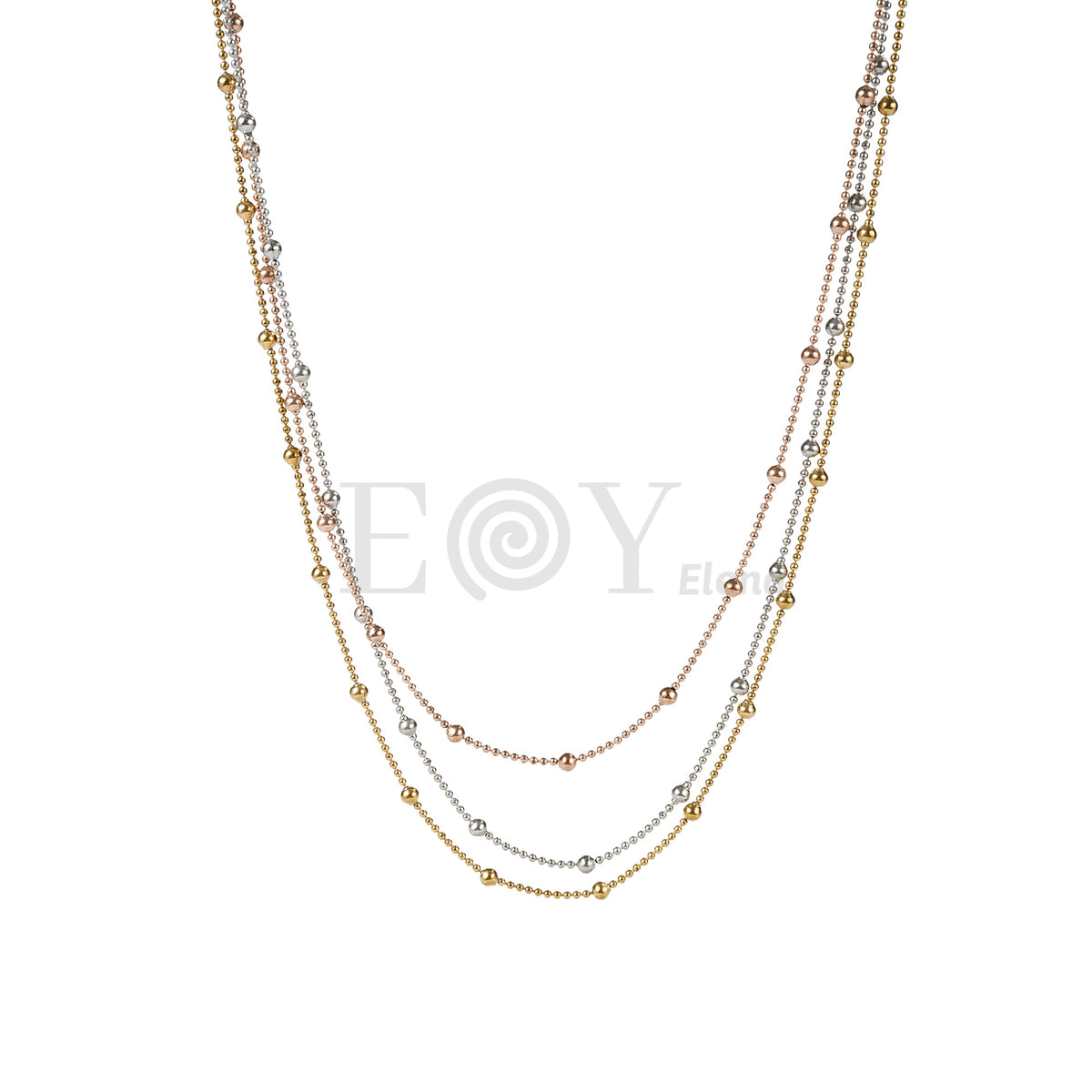 Collar triple cadena bolitas acero