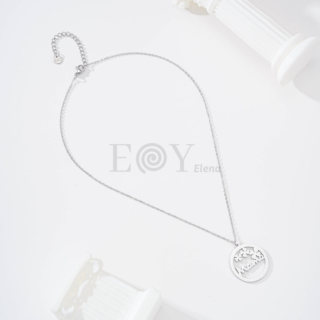 Collar Mamá con Flores de Acero Inoxidable