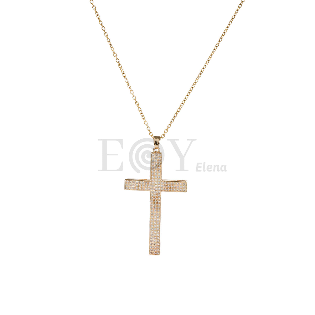 Collar cruz con brillos acero