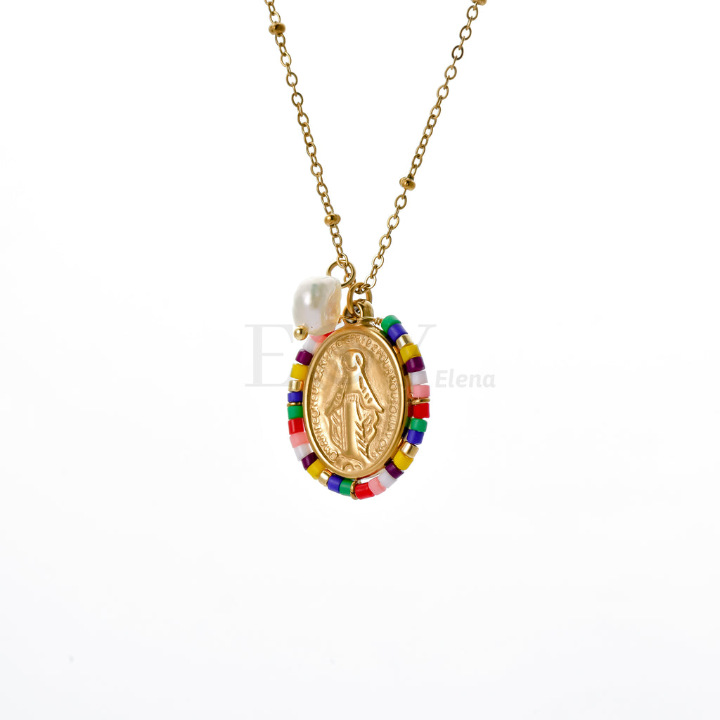Collar Virgen Milagrosa con detalles colores