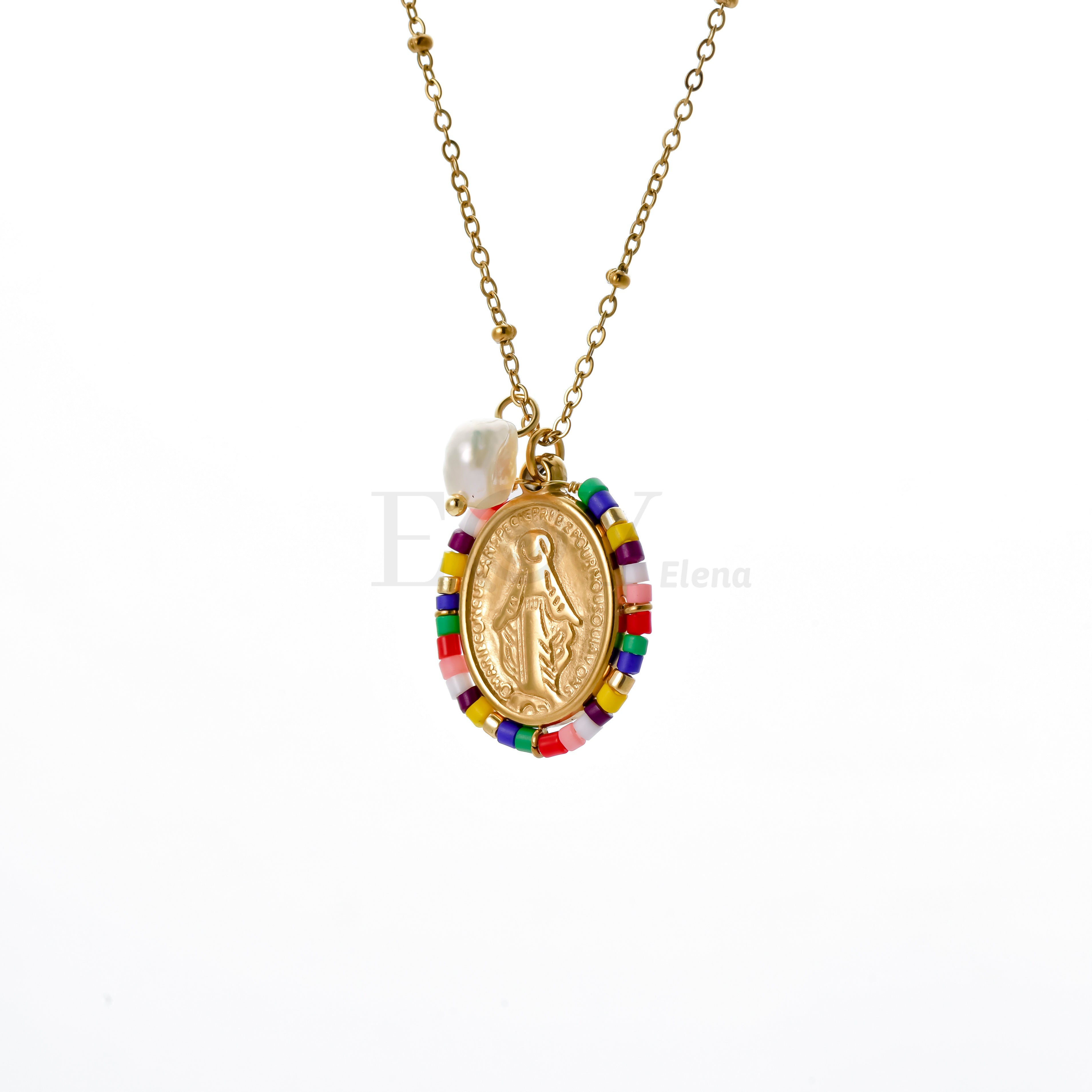 Collar Virgen Milagrosa con detalles colores