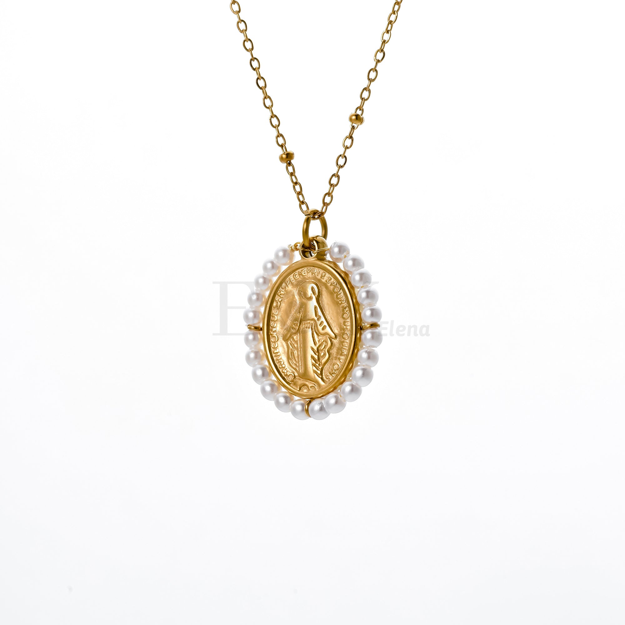 Collar Virgen Milagrosa con bordado perlas