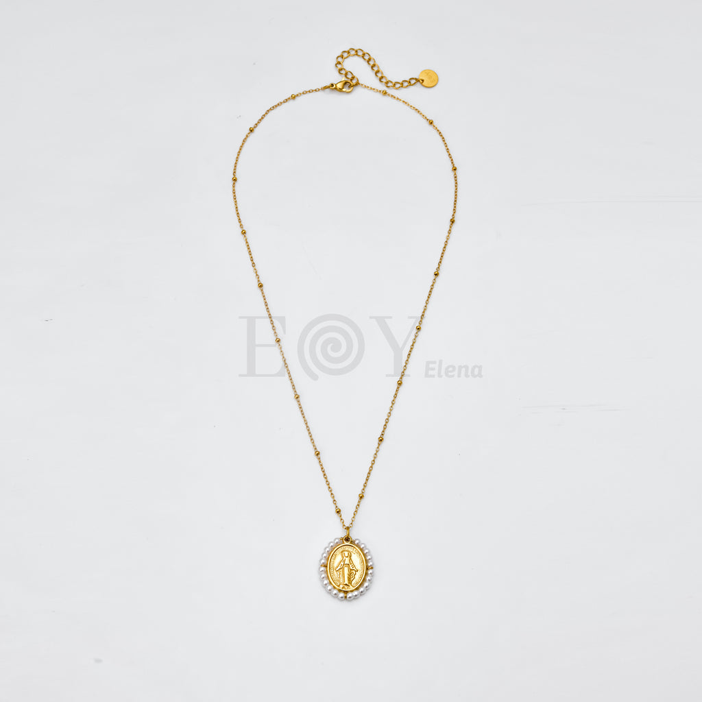 Collar Virgen Milagrosa con bordado perlas