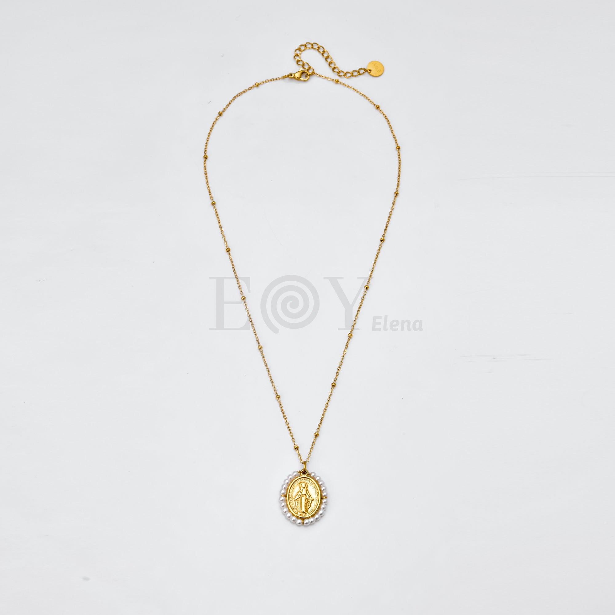 Collar Virgen Milagrosa con bordado perlas