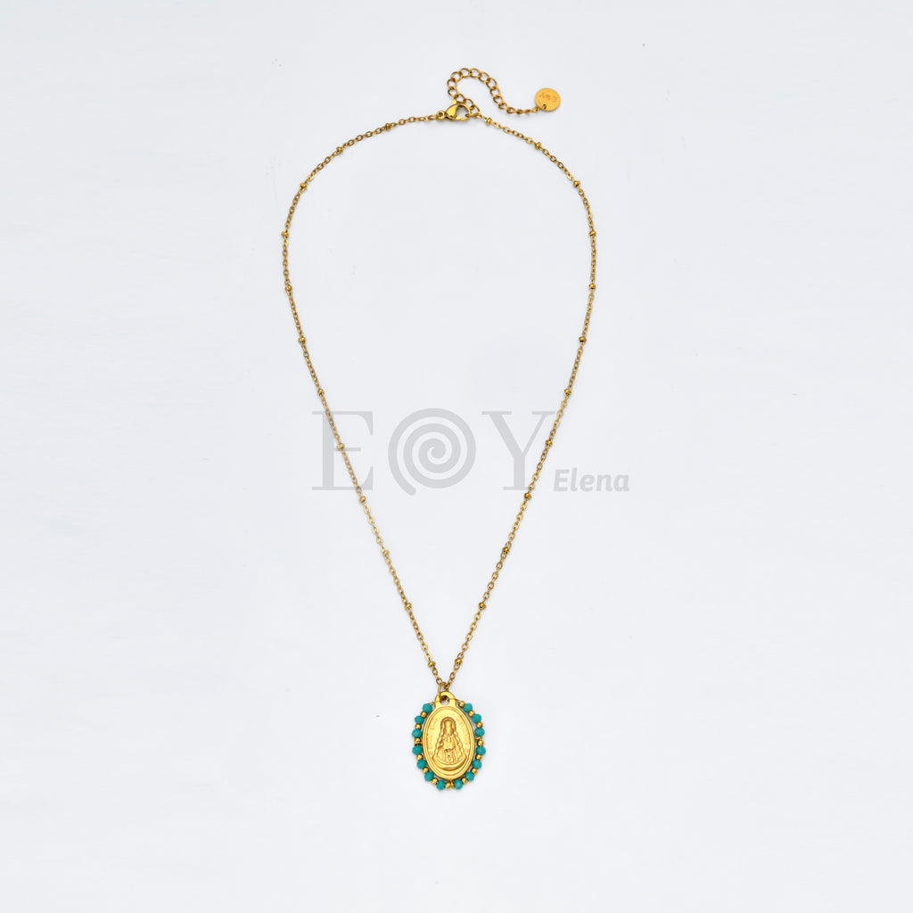 Collar de Acero Virgen del Rocío con Piedras Turquesa