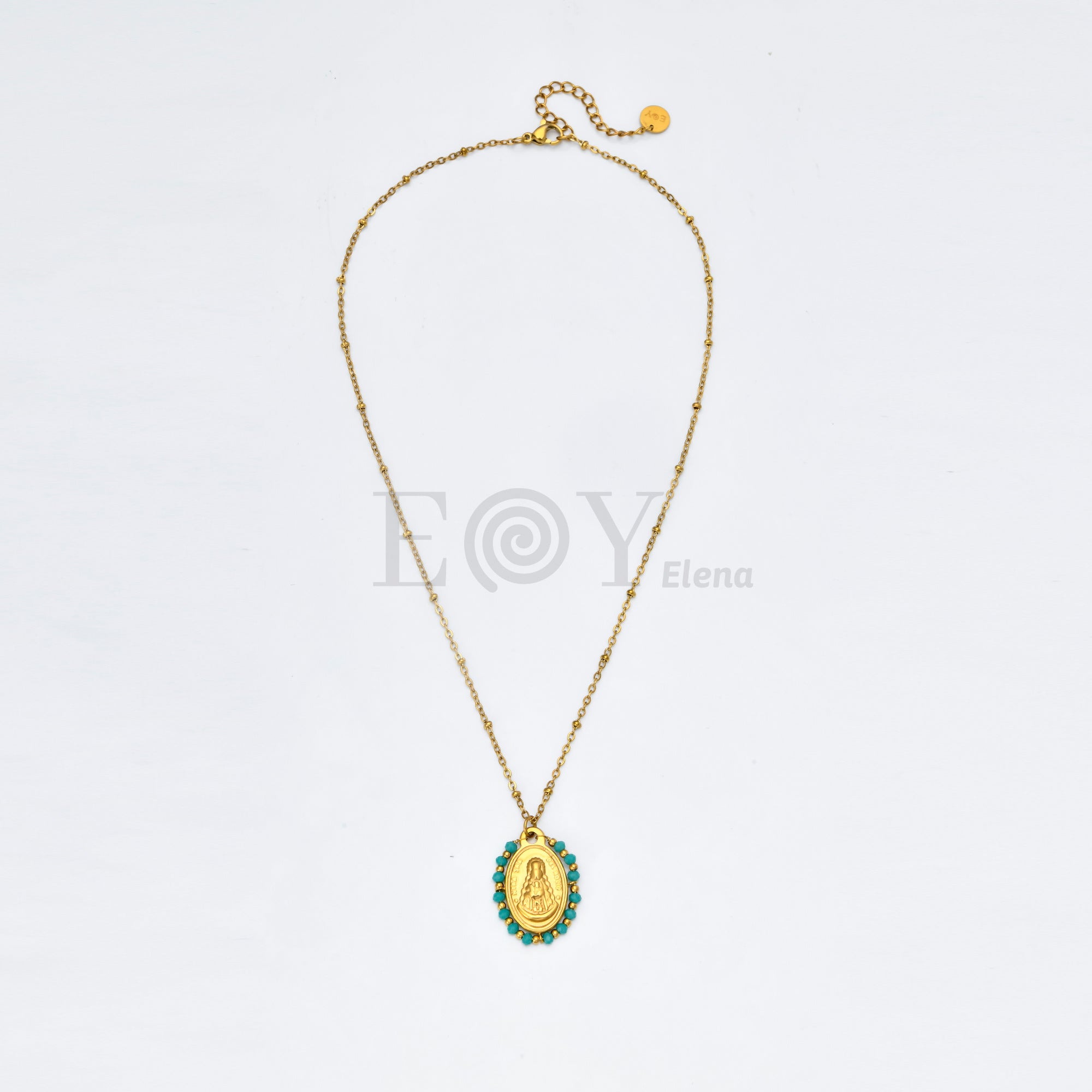 Collar de Acero Virgen del Rocío con Piedras Turquesa