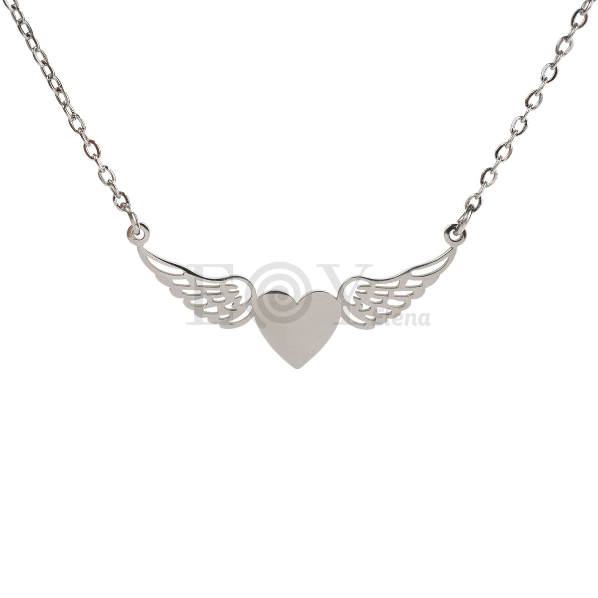 Collar corazón con alas acero