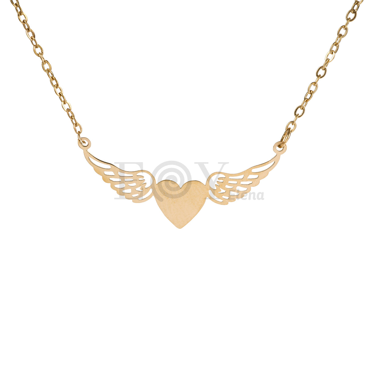 Collar corazón con alas acero