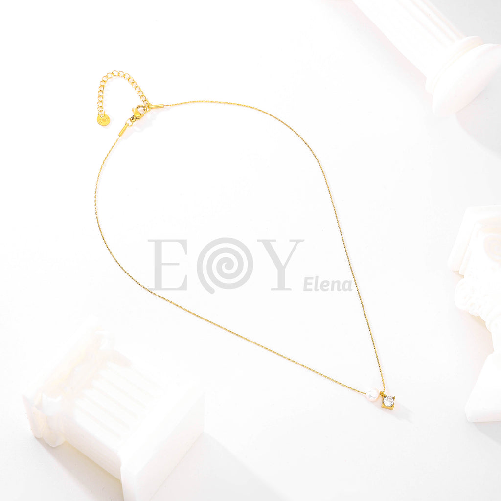 Collar con perla y circonita cuadrada