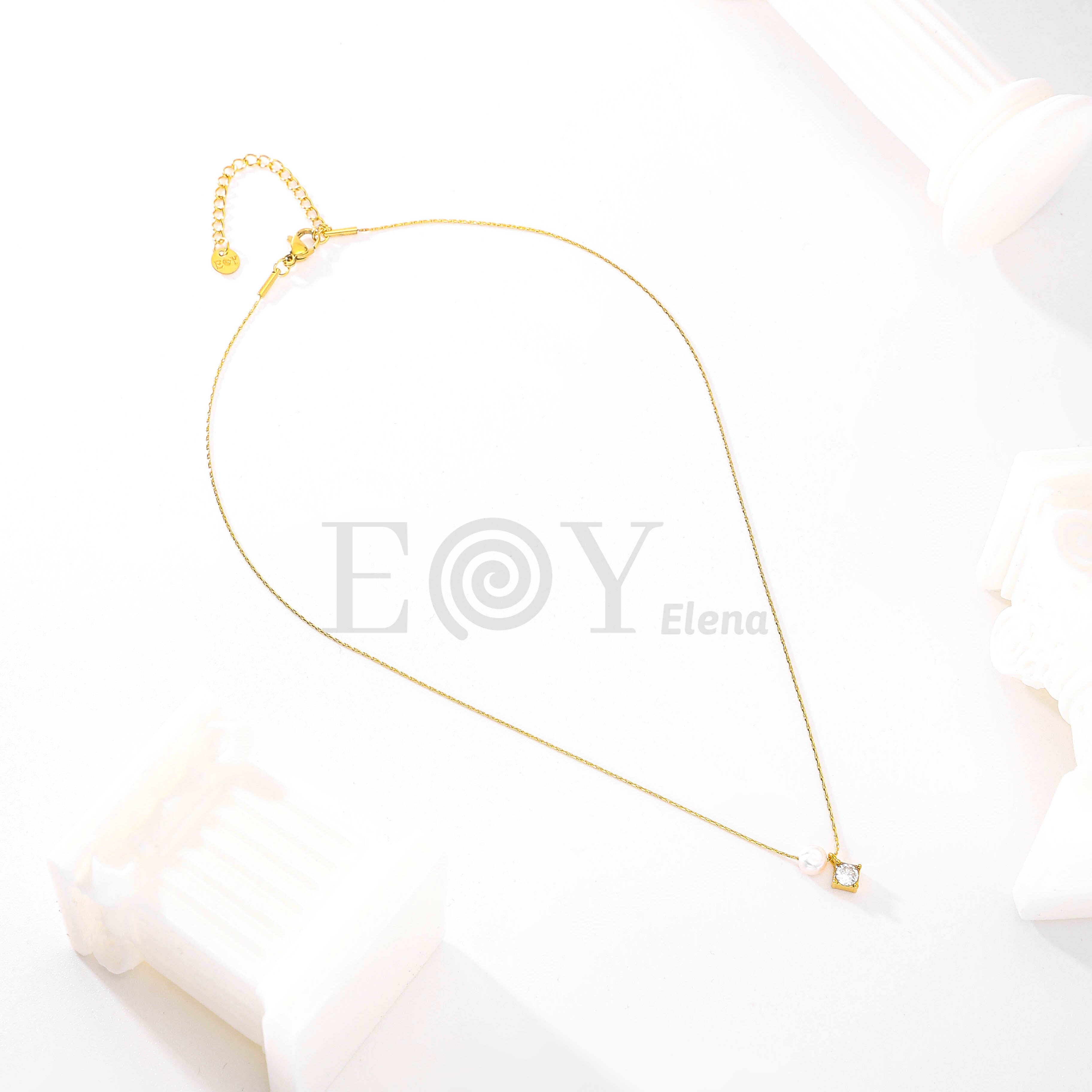 Collar con perla y circonita cuadrada