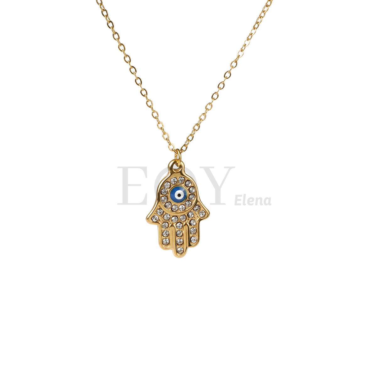 Collar mano de Fátima circonitas acero