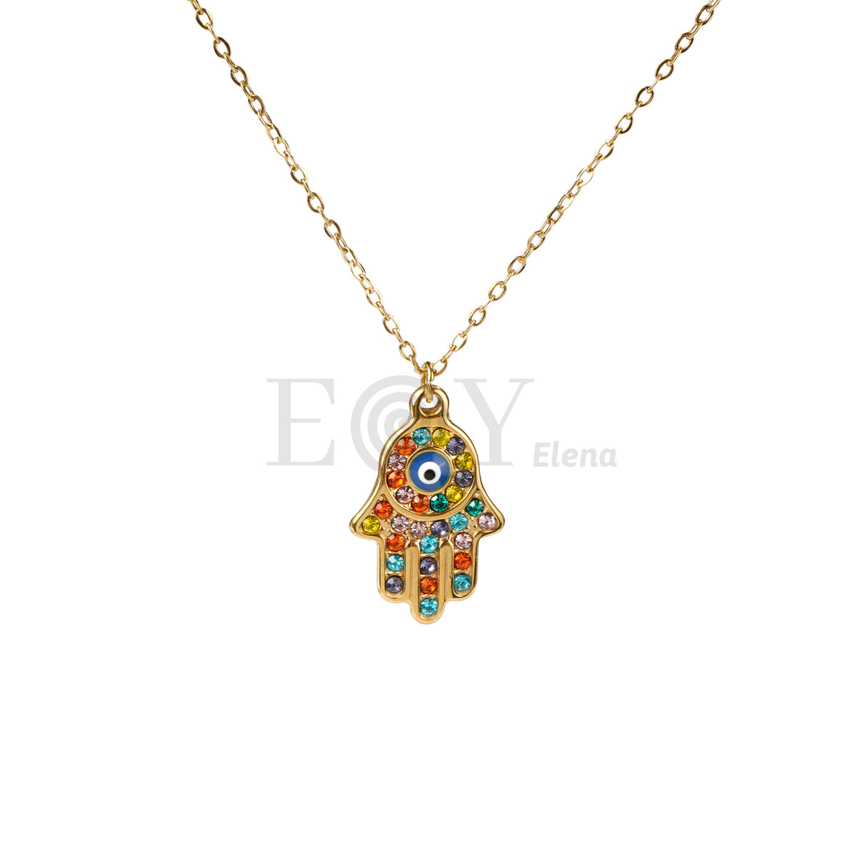 Collar mano de Fátima circonitas acero