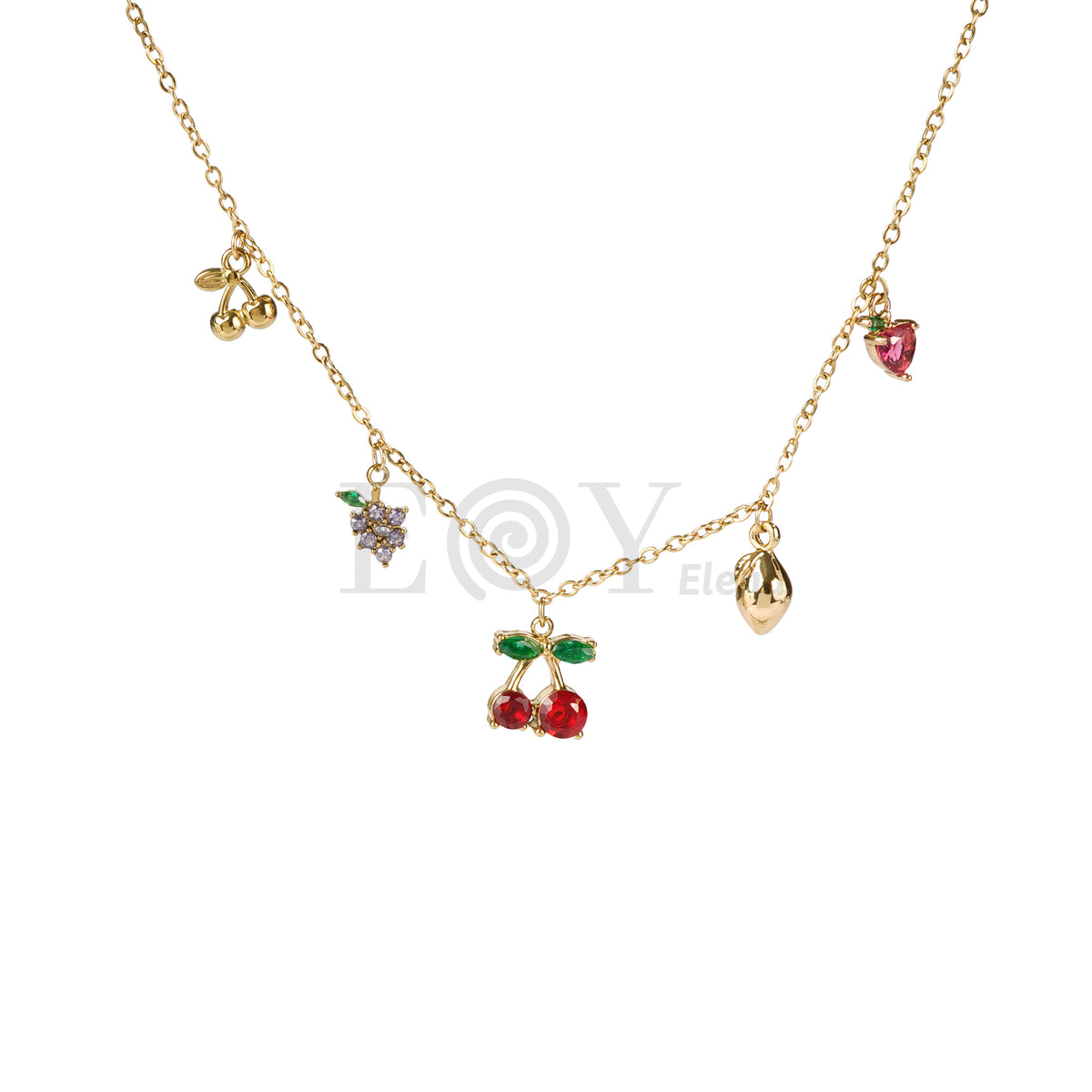 Collar cereza y charms acero