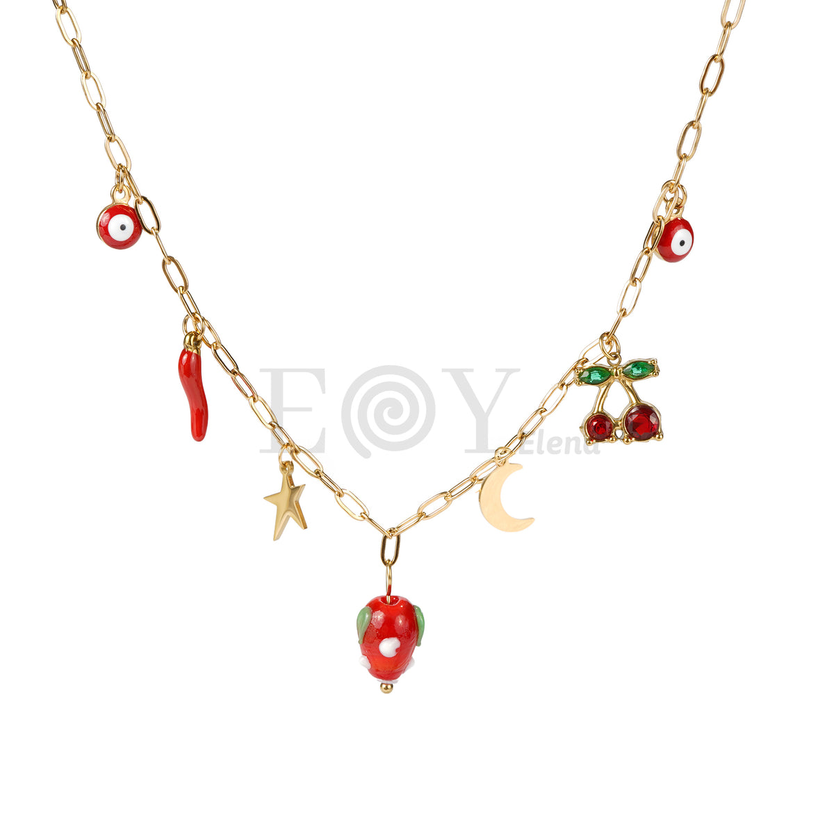 Collar con charms rojos acero