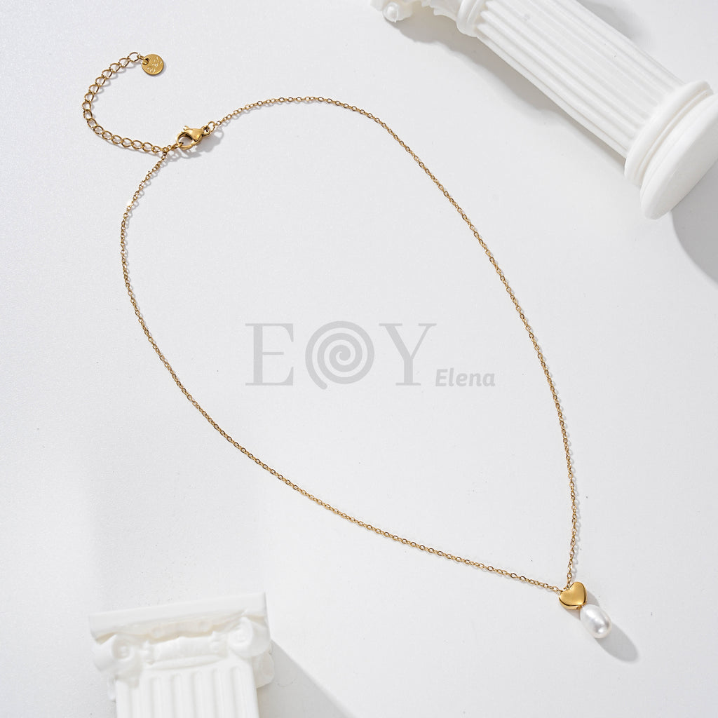 Collar Corazón con Perla de Acero Inoxidable