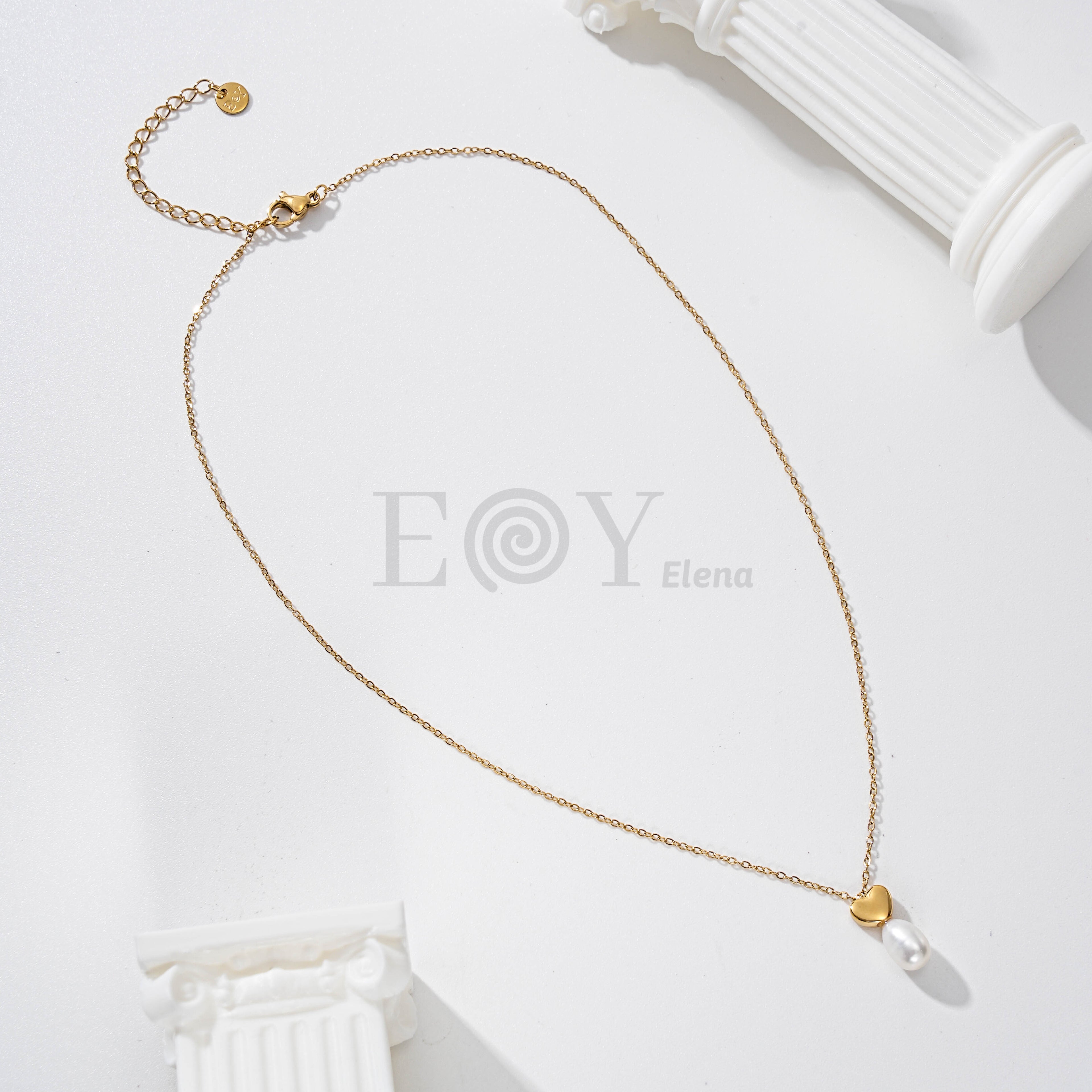 Collar Corazón con Perla de Acero Inoxidable