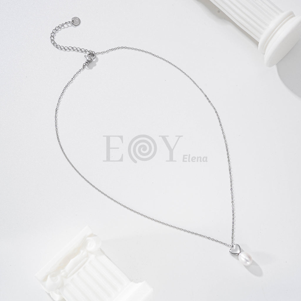 Collar Corazón con Perla de Acero Inoxidable