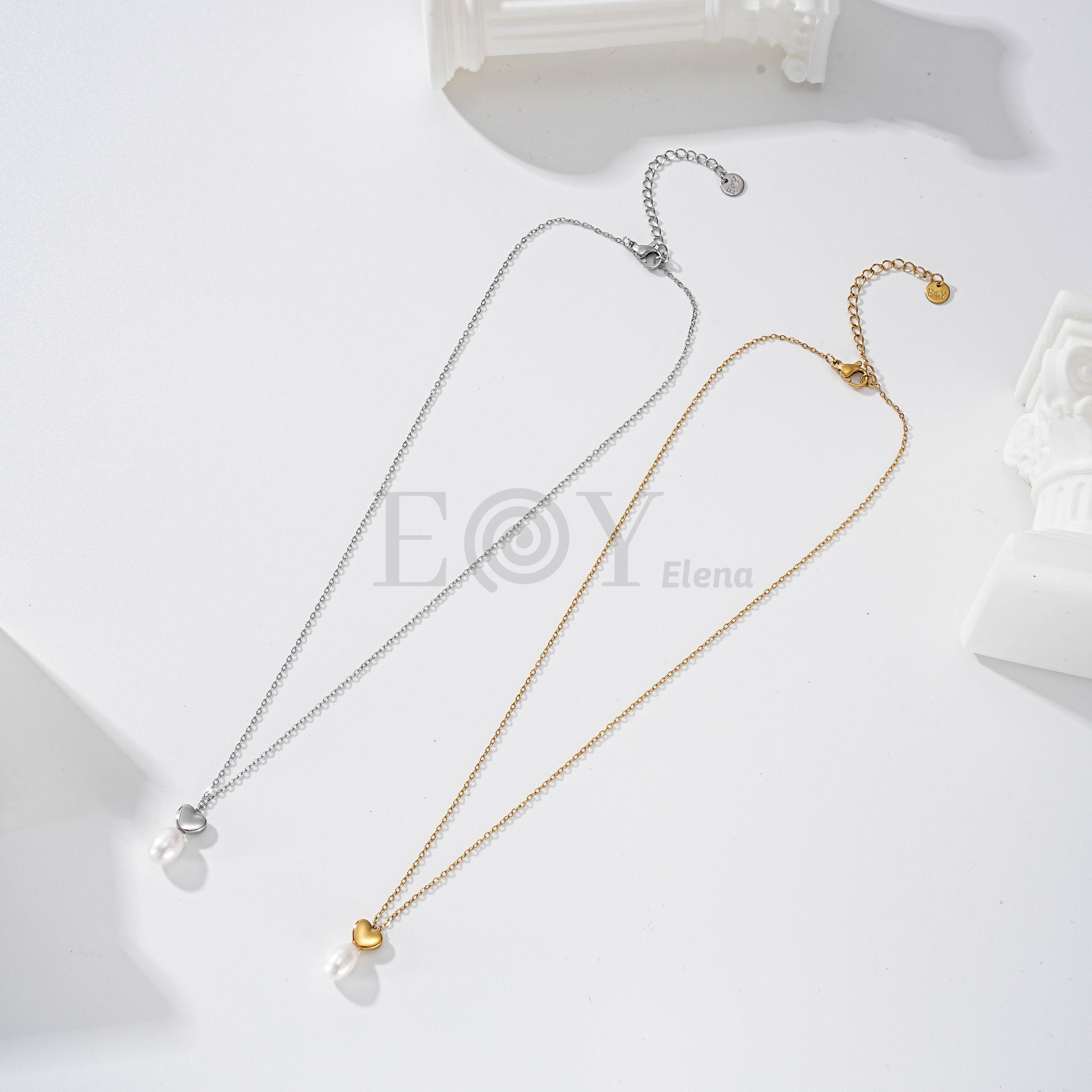 Collar Corazón con Perla de Acero Inoxidable