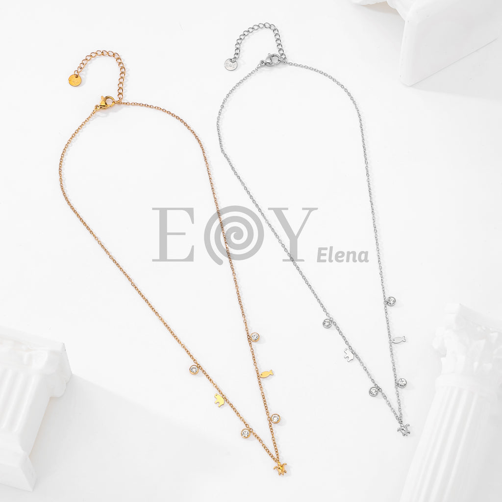 Collar chapas animales y circonitas