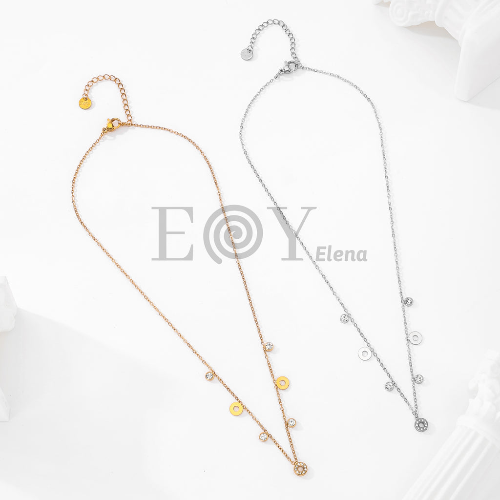 Collar chapas círculo hueco y circonitas