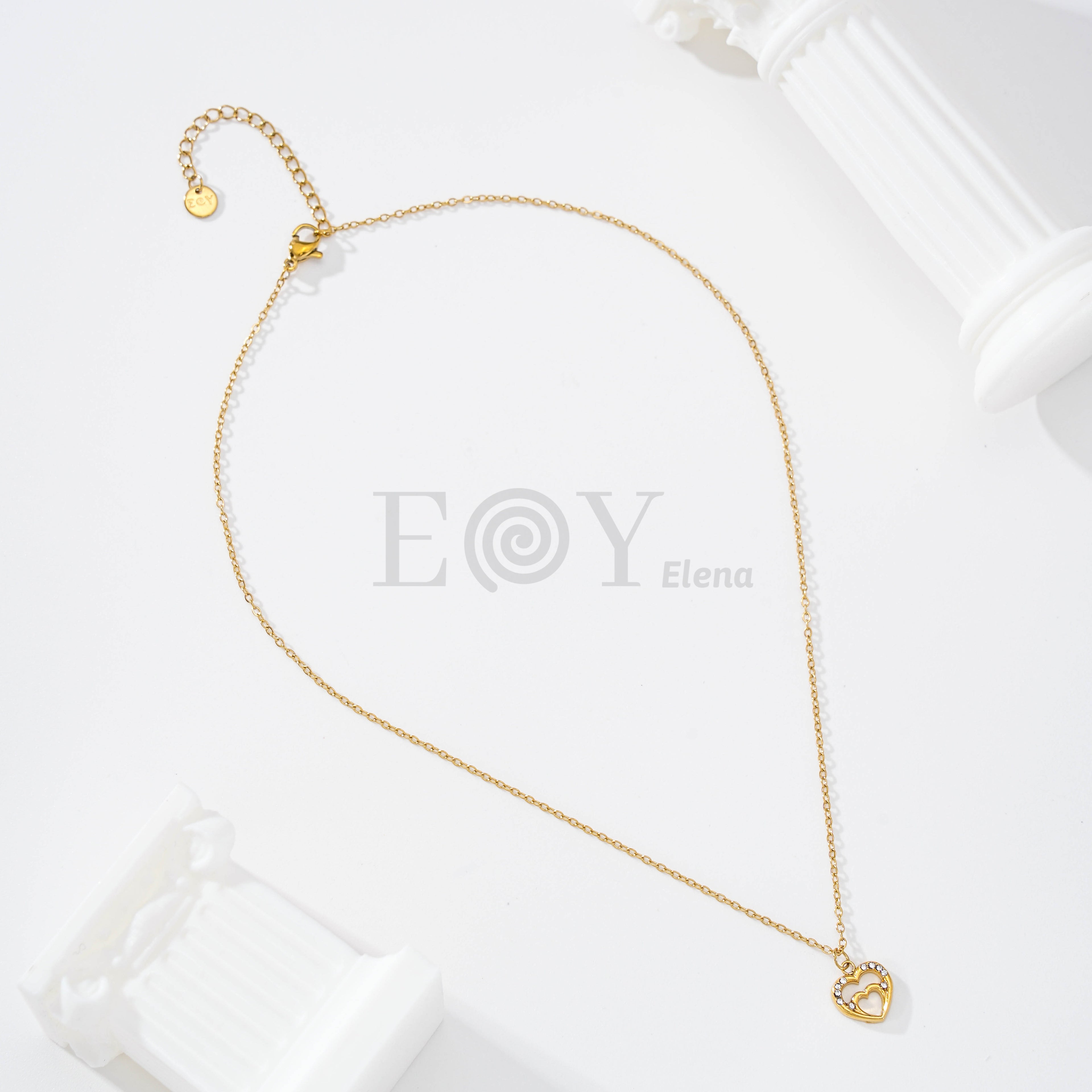 Collar doble corazón con circonitas