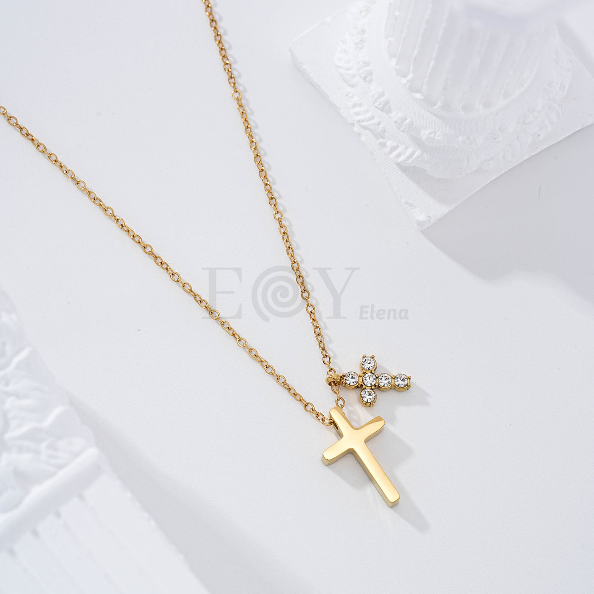 Collar doble cruz circonitas acero