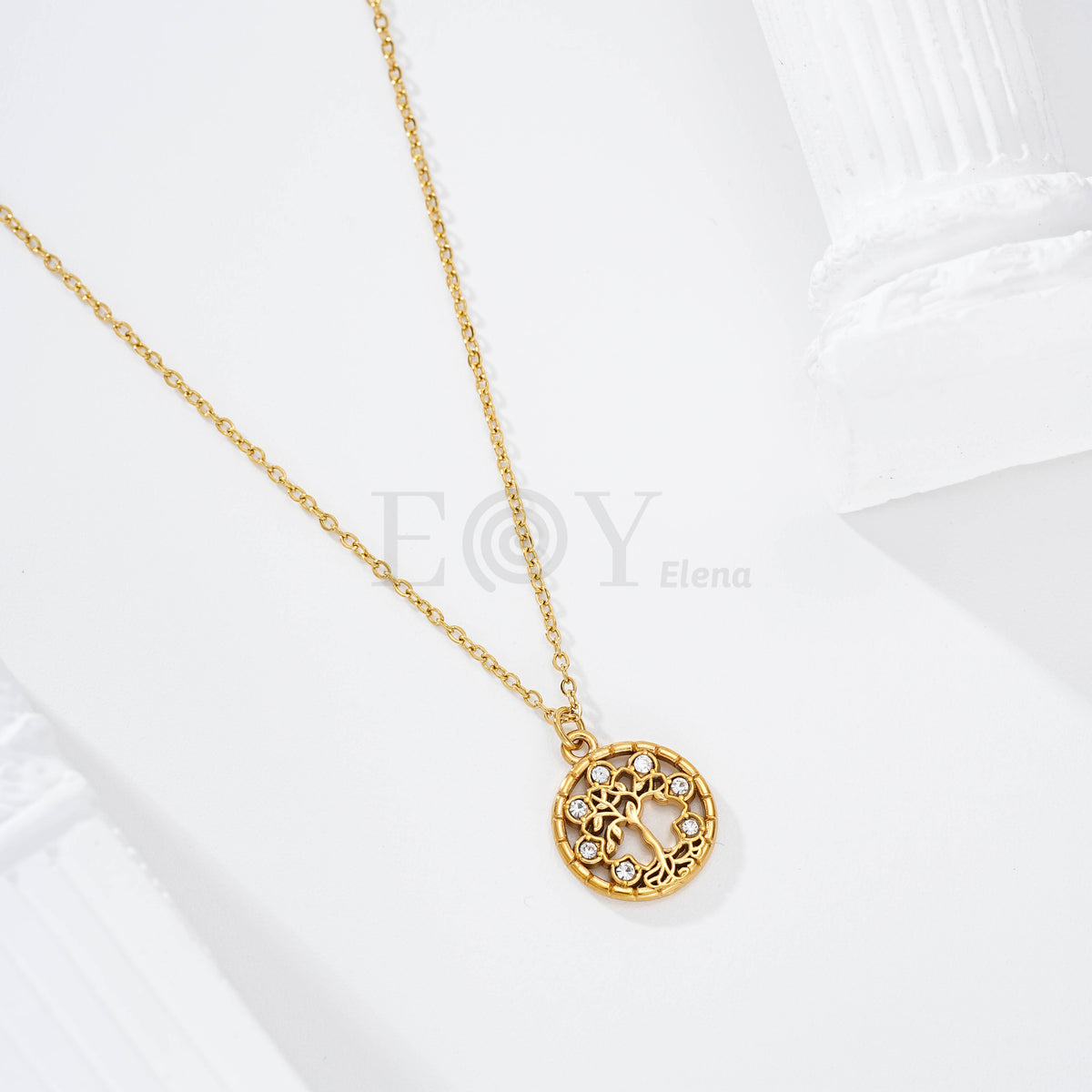 Collar árbol de la vida con círculo circonitas acero