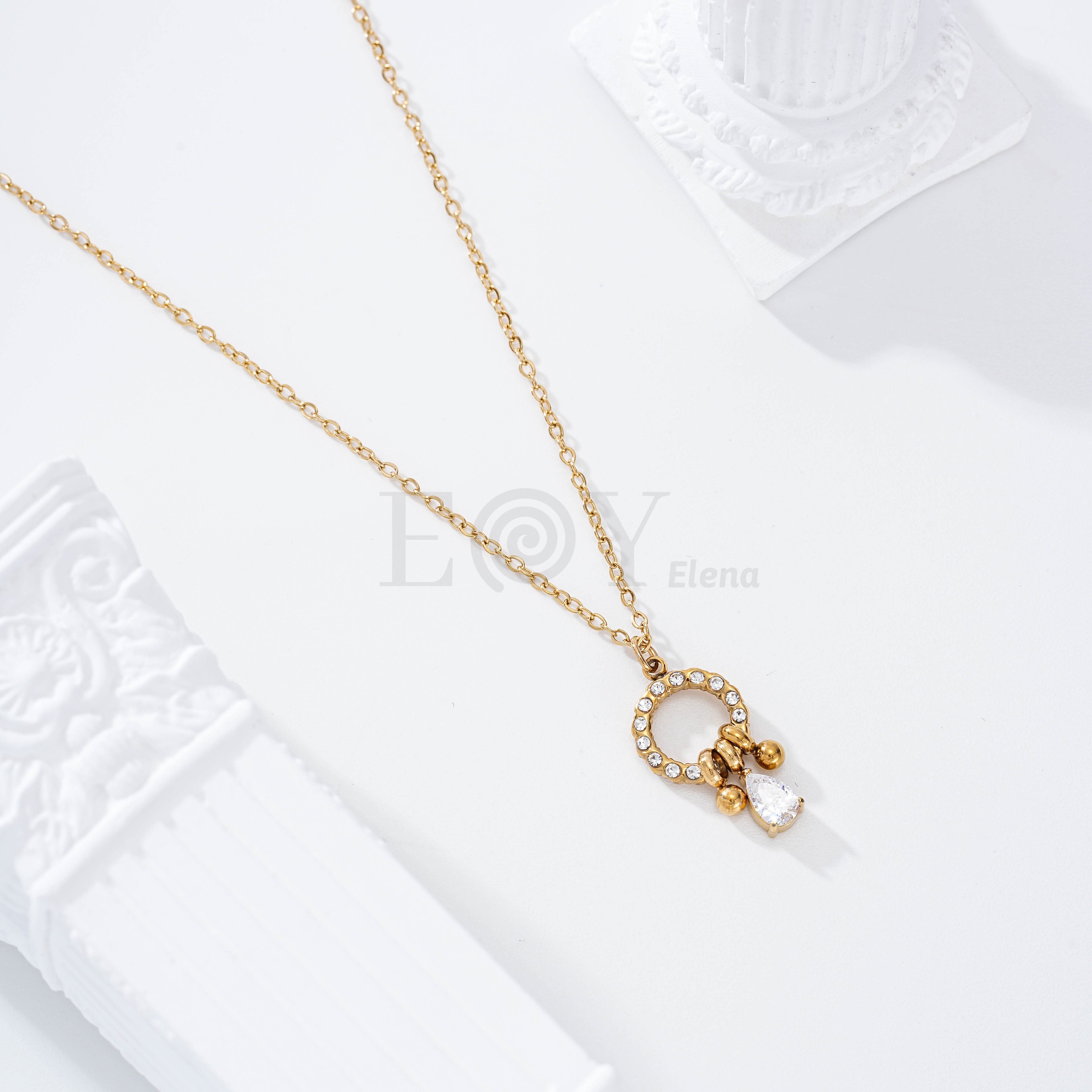 Collar aro circonitas con colgantes acero