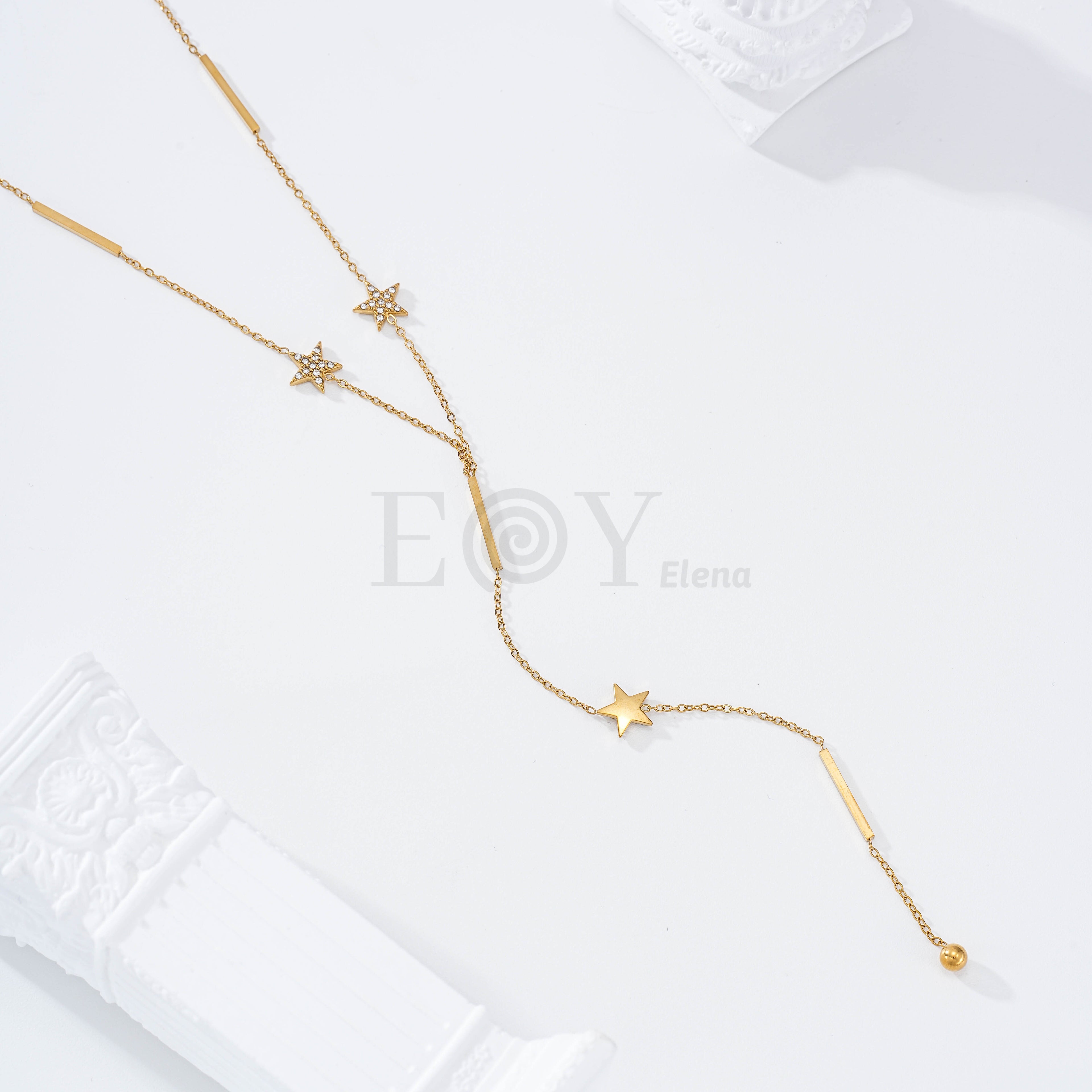 Collar largo con estrellas circonitas