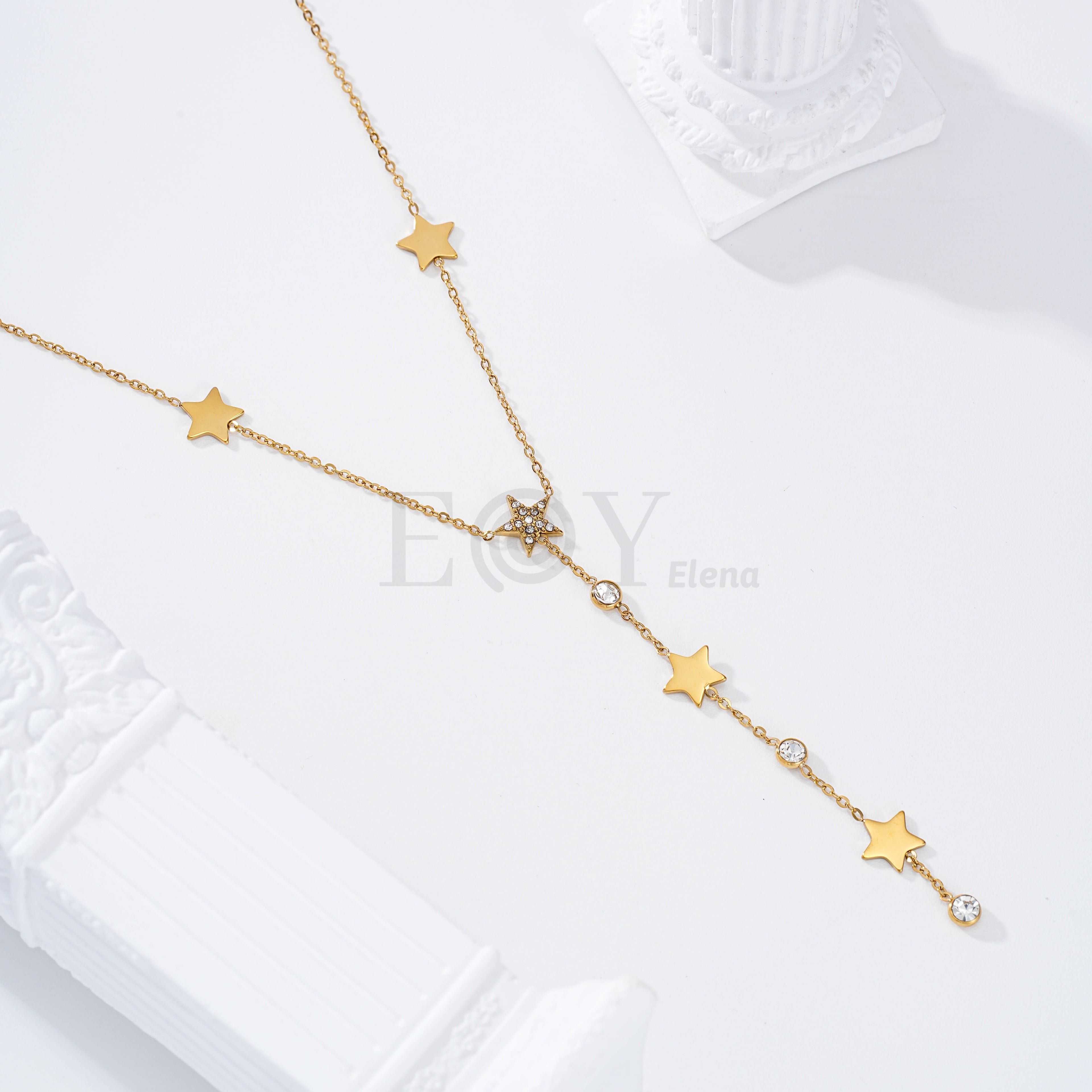 Collar estrellas y circonitas acero