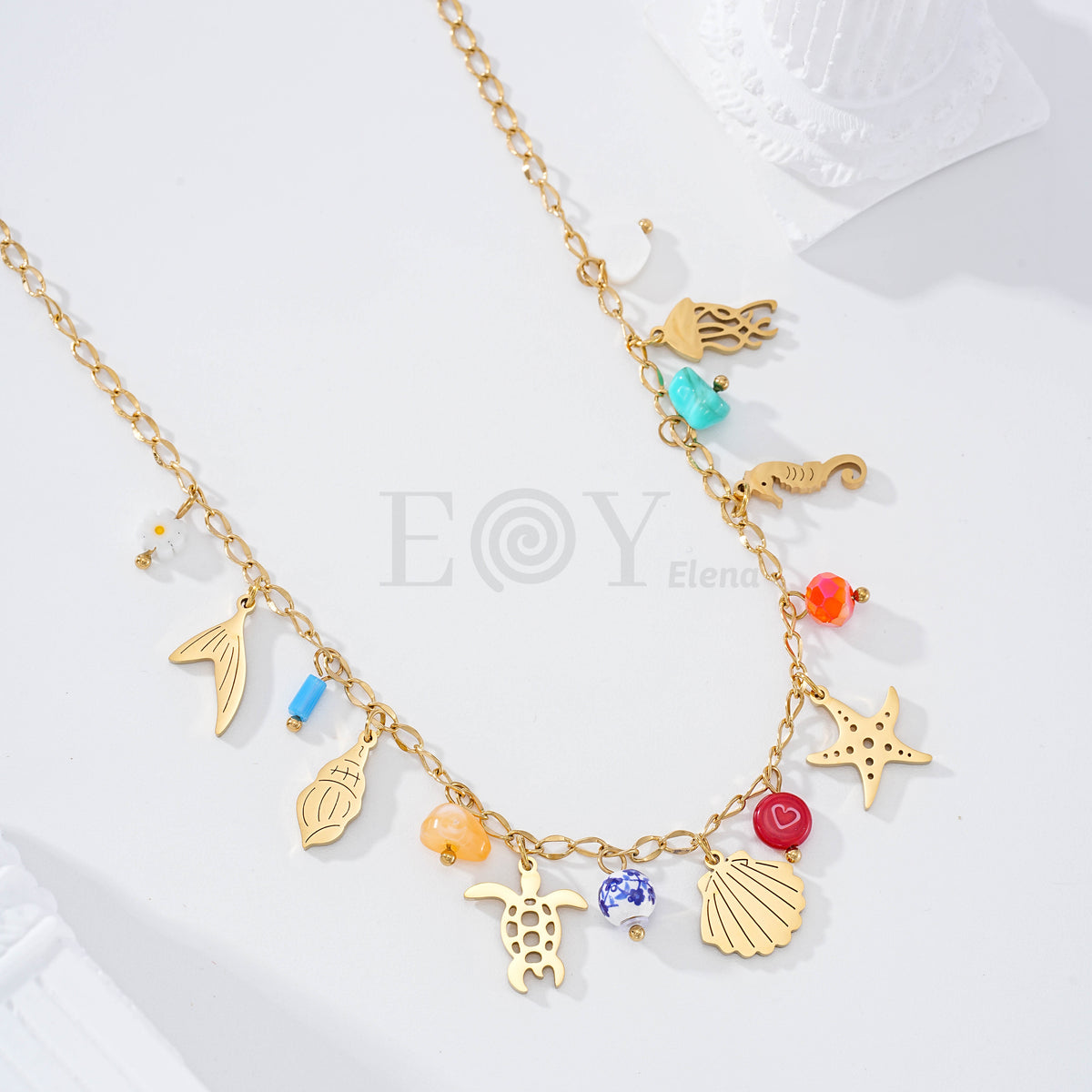 Collares charms marinos y piedras colores