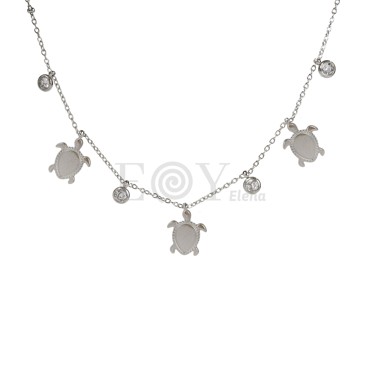Collar tortuga y circonitas acero