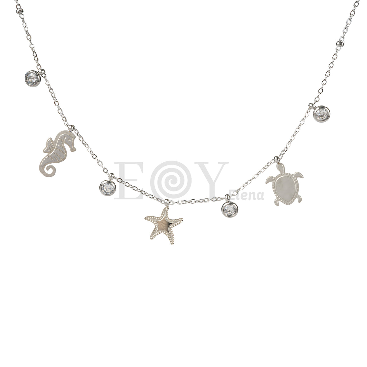 Collar chapas mar y circonitas acero
