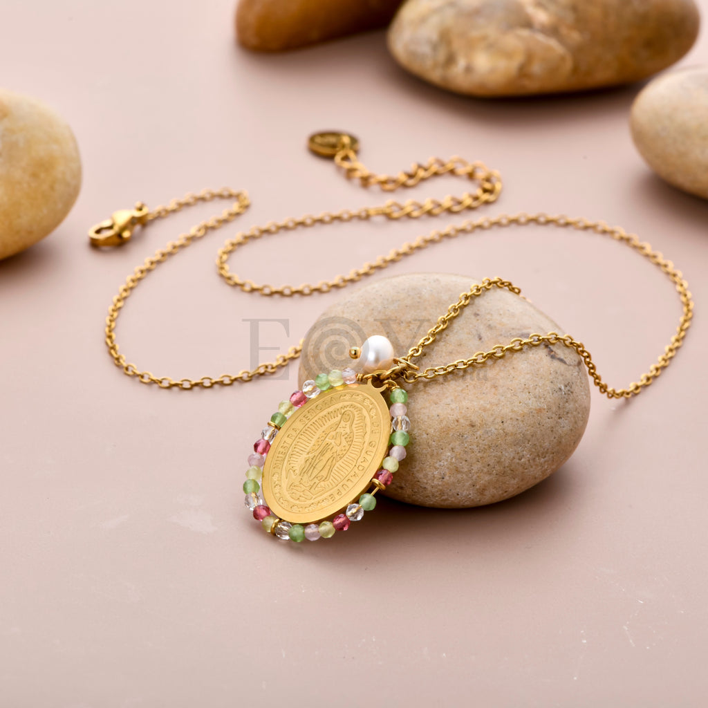 Collar Virgen de Guadalupe de Acero con Piedras