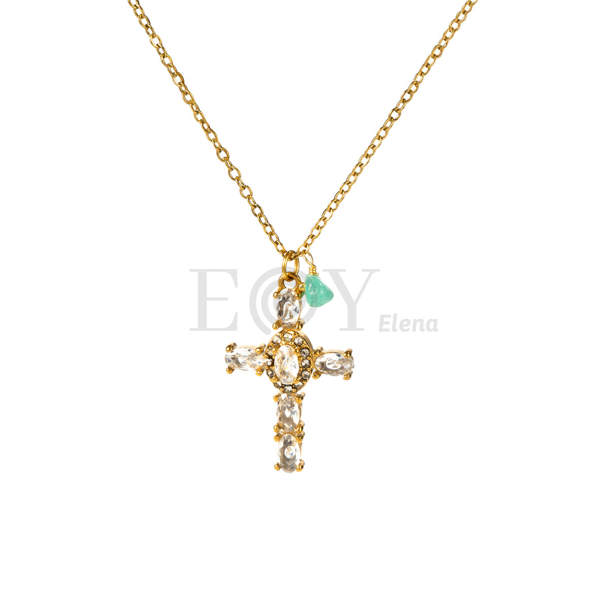 Collar cruz piedras acero