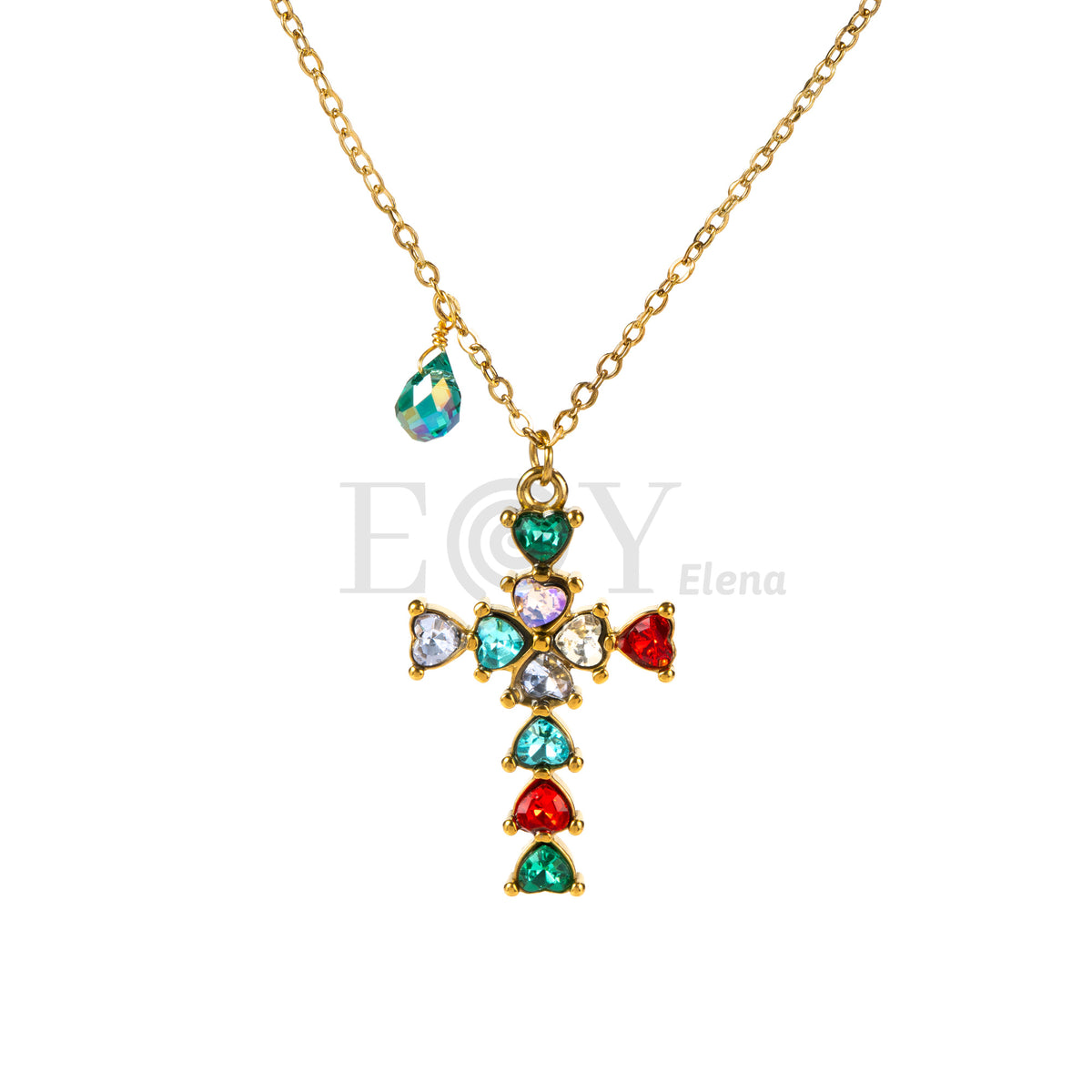 Collar cruz piedras acero