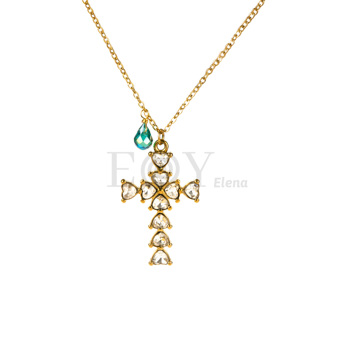 Collar cruz piedras acero