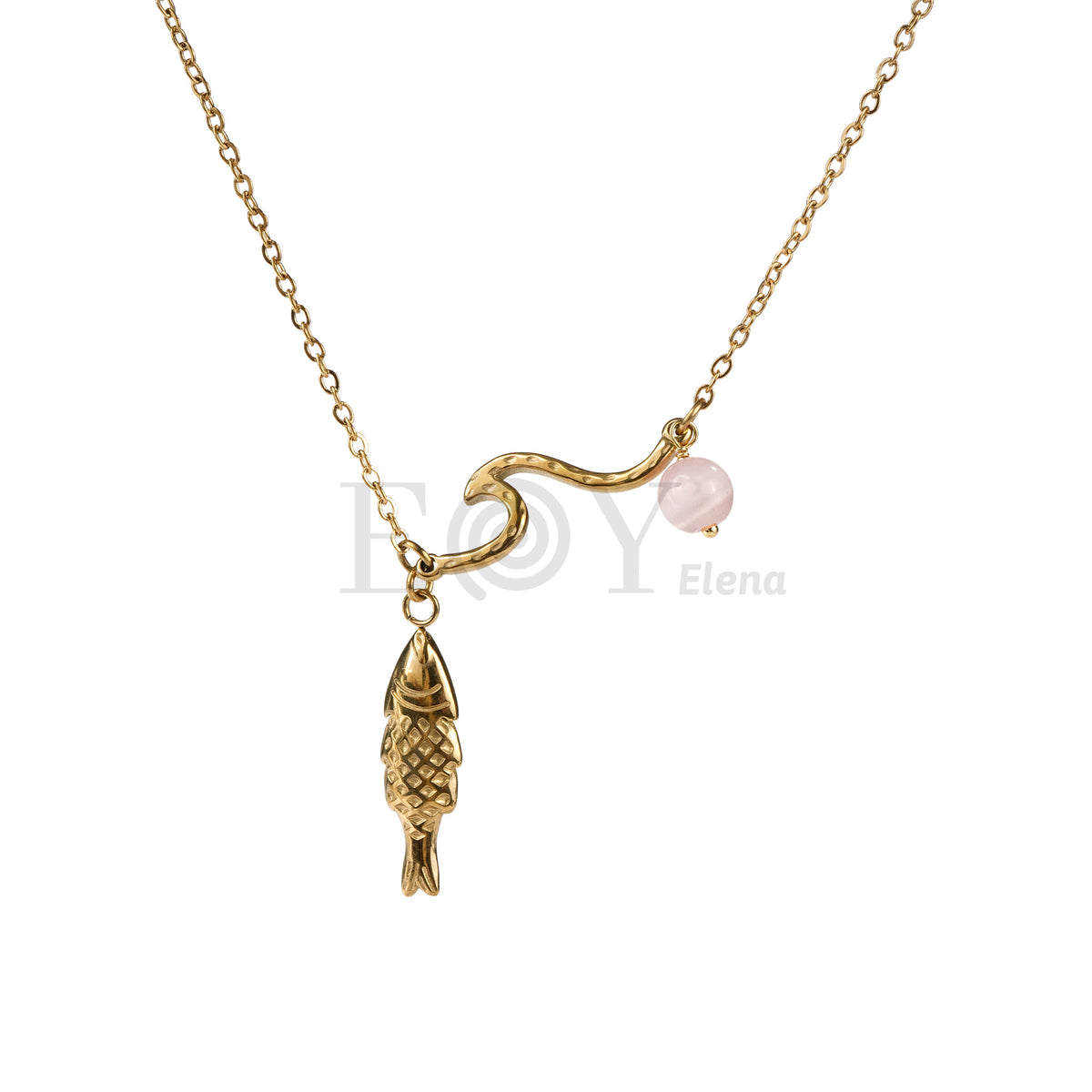 Collar pez, ola y piedra acero