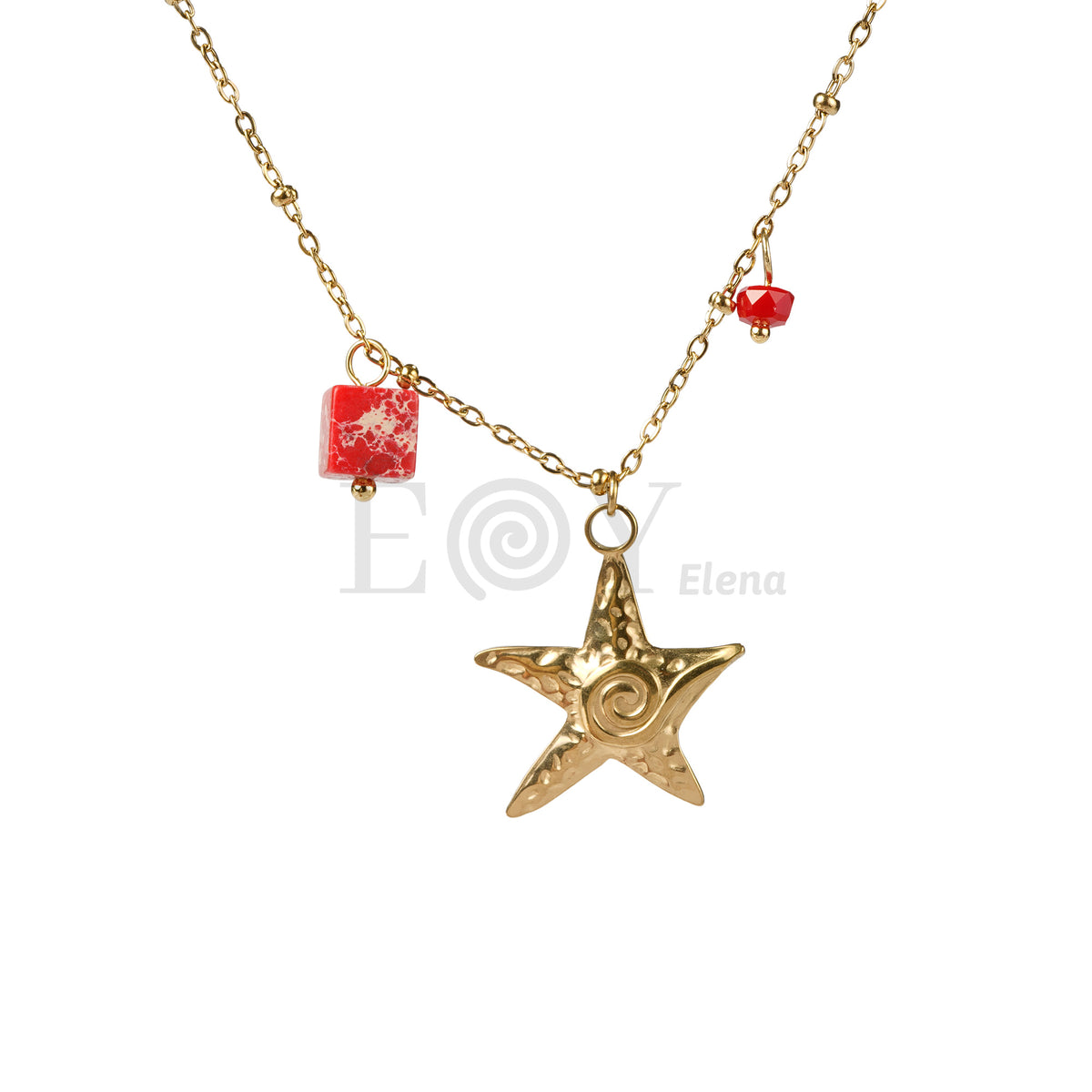 Collar estrella de mar y detalles rojos