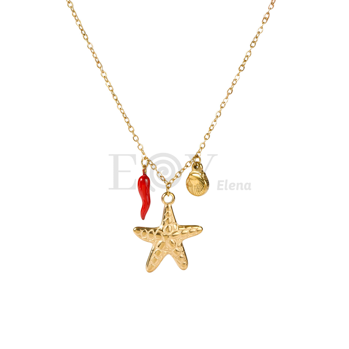 Collar estrella, pimiento y concha