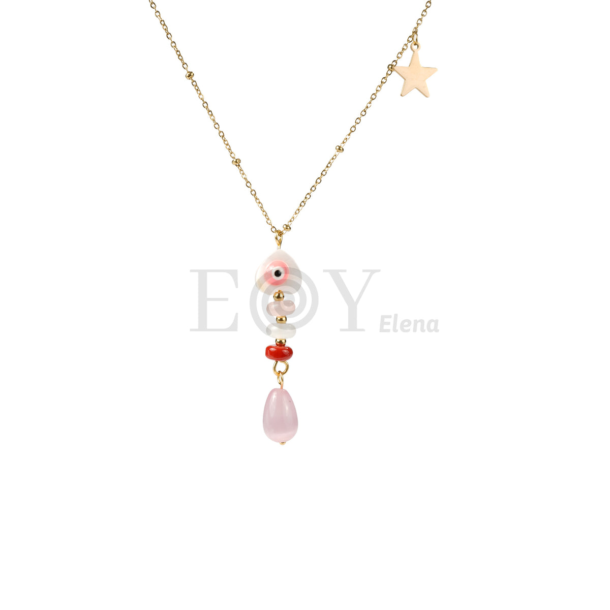 Collar piedra con ojo y estrella acero