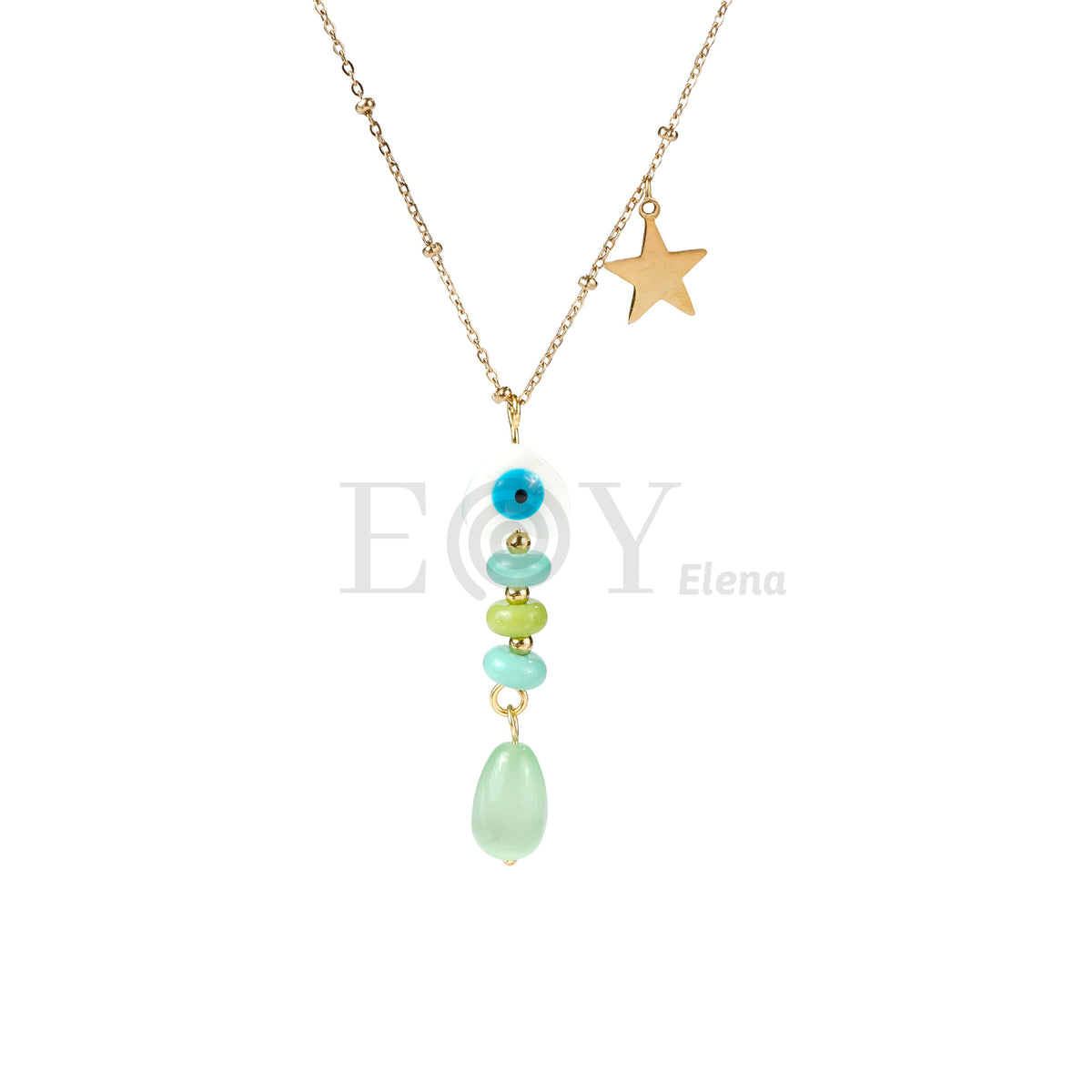 Collar piedra con ojo y estrella acero