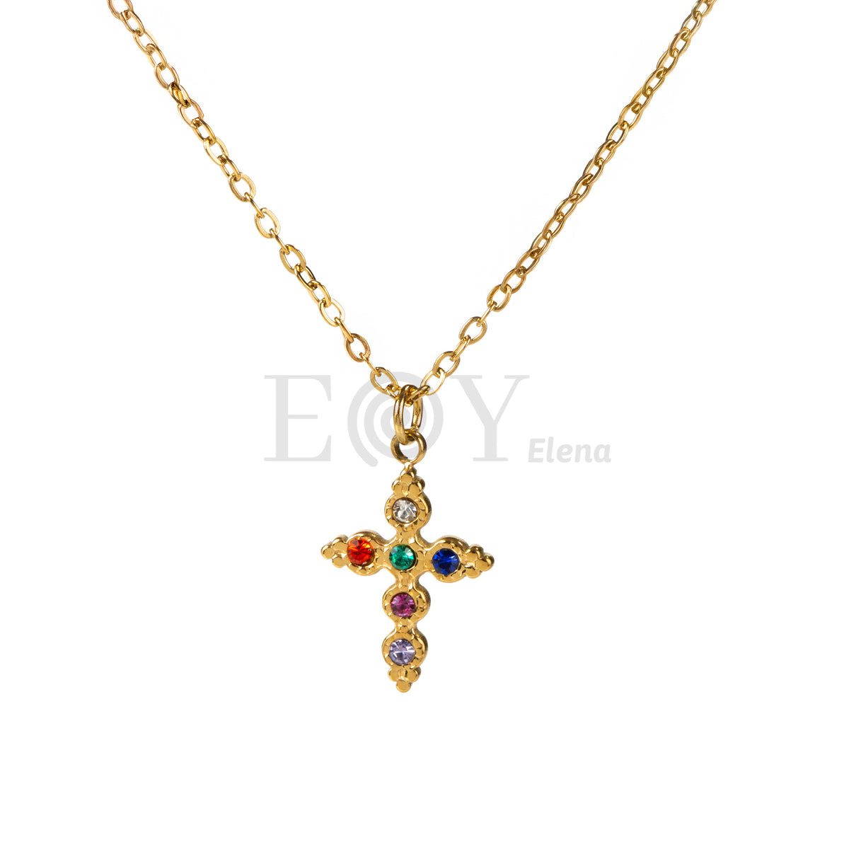 Collar cruz con piedras acero
