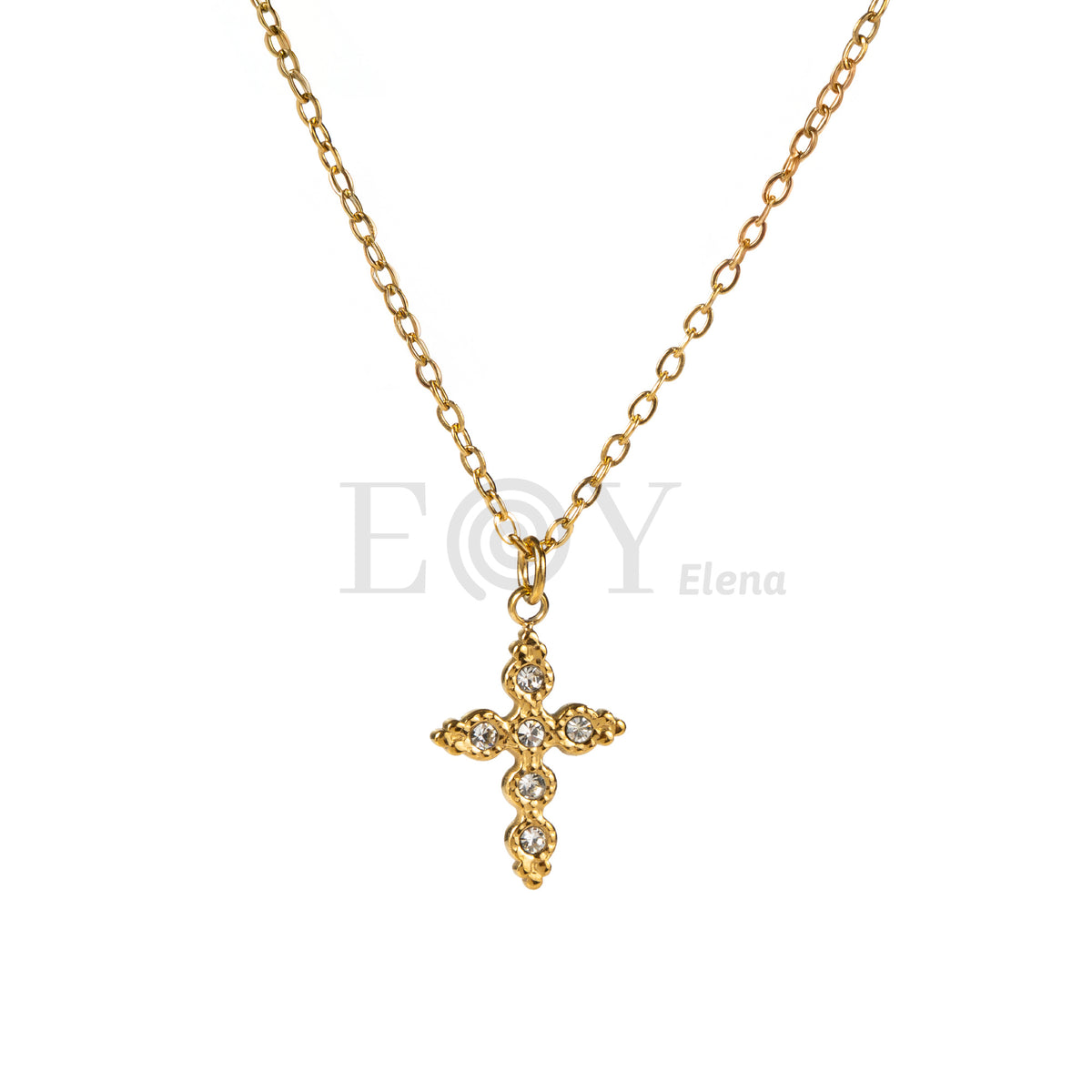 Collar cruz con piedras acero